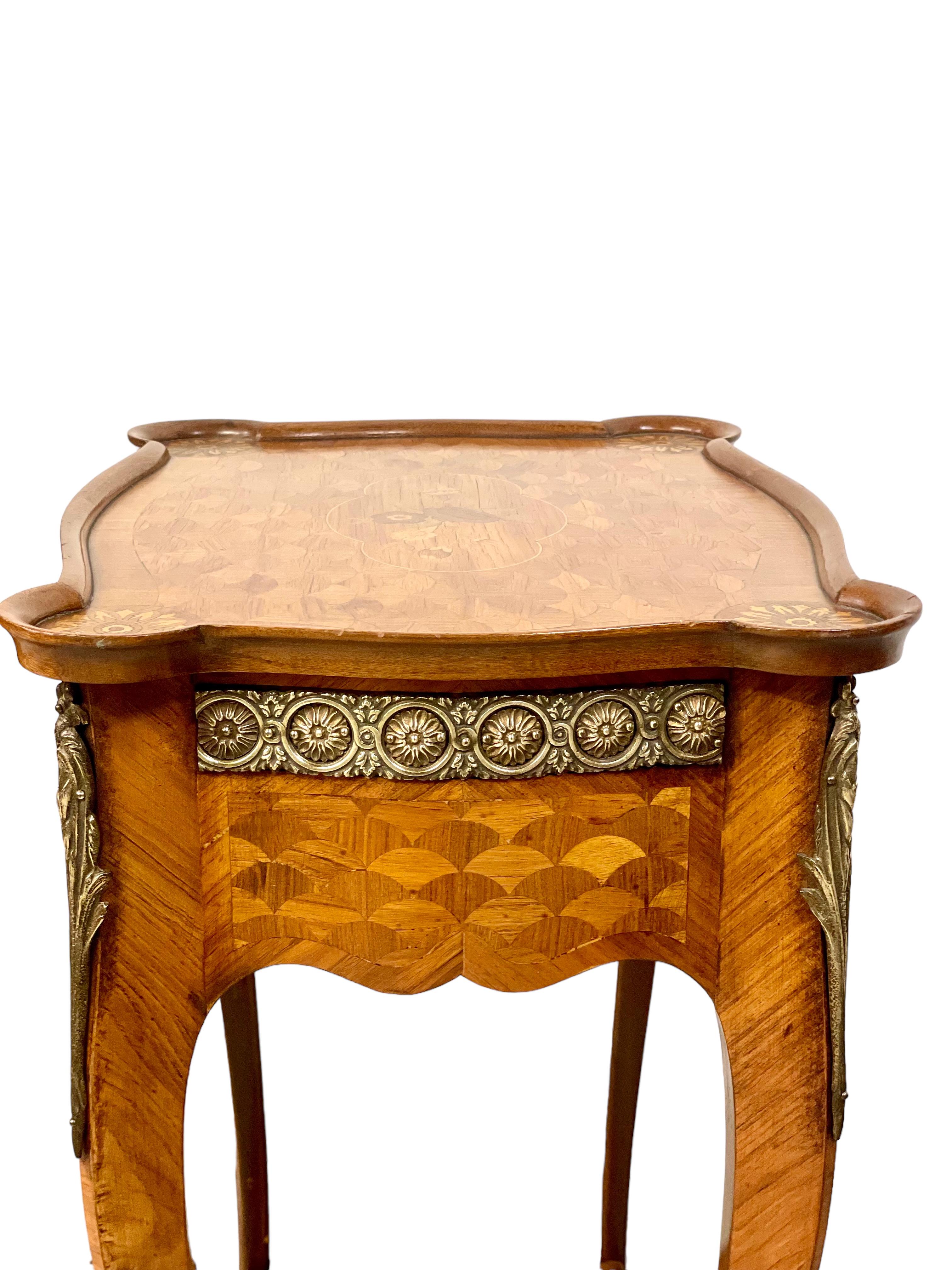 French Pair of Antique Marquetry Inlaid Side Tables For Sale