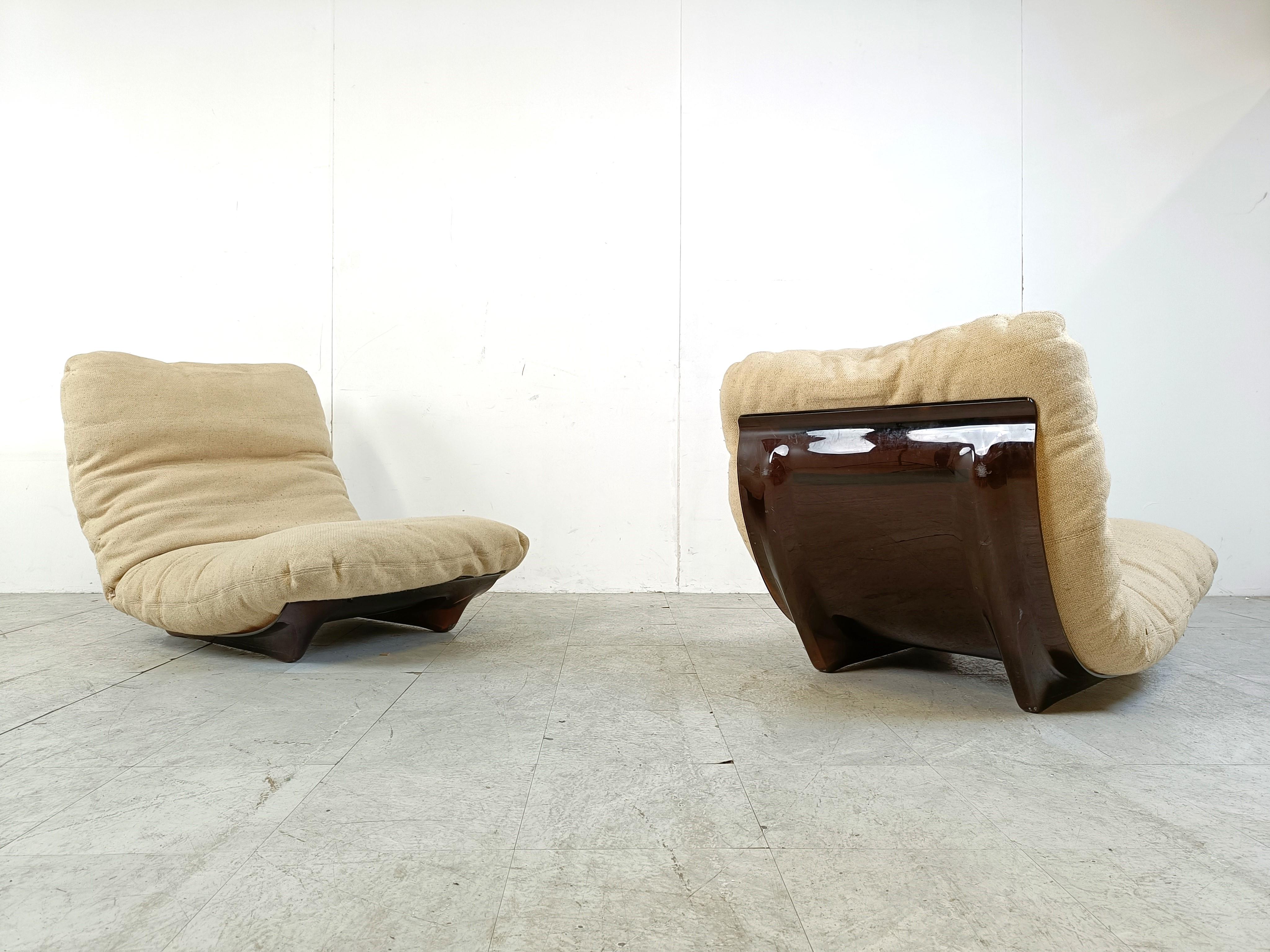 Late 20th Century Pair of Marsala lounge chairs with matching tables by Michel Ducaroy 