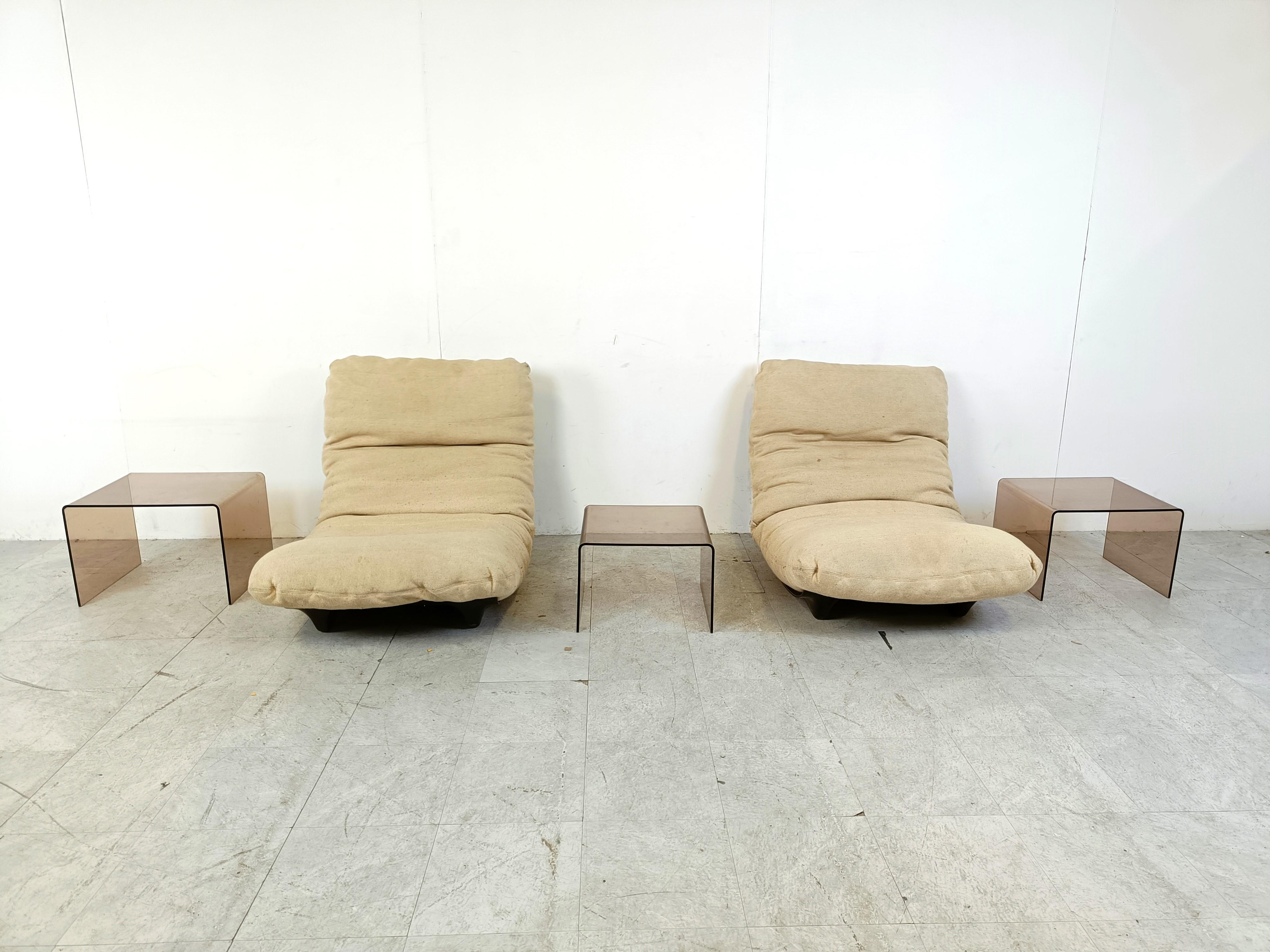 Pair of Marsala lounge chairs with matching tables by Michel Ducaroy  1