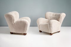 Pair of Marta Blomstedt 1930s Sheepskin Wing Chairs for the Hotel Aulanko