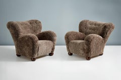 Pair of Marta Blomstedt 1930s Sheepskin Wing Chairs for the Hotel Aulanko