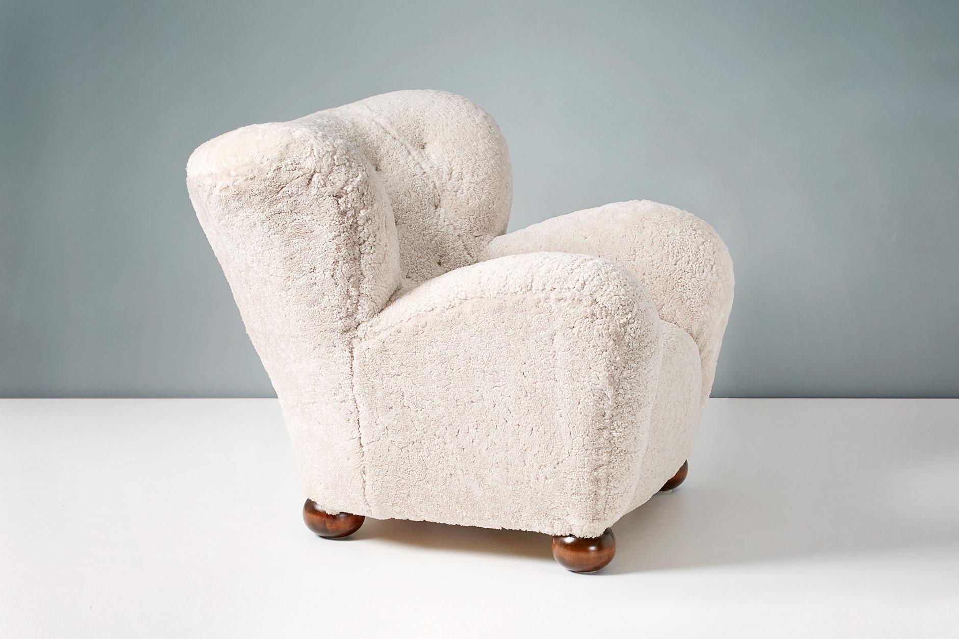 Scandinavian Modern Pair of Marta Blomstedt 1930s Sheepskin Wing Chairs for The Hotel Aulanko