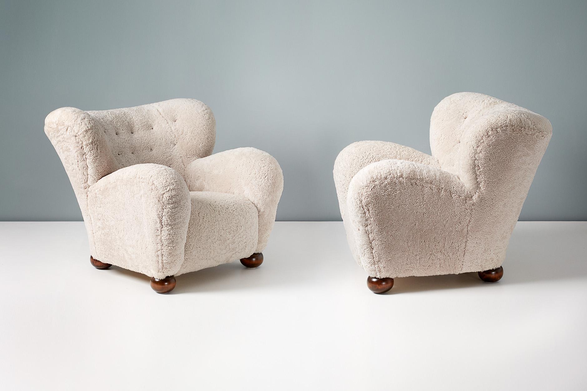 Pair of Marta Blomstedt 1930s Sheepskin Wing Chairs for The Hotel Aulanko 1