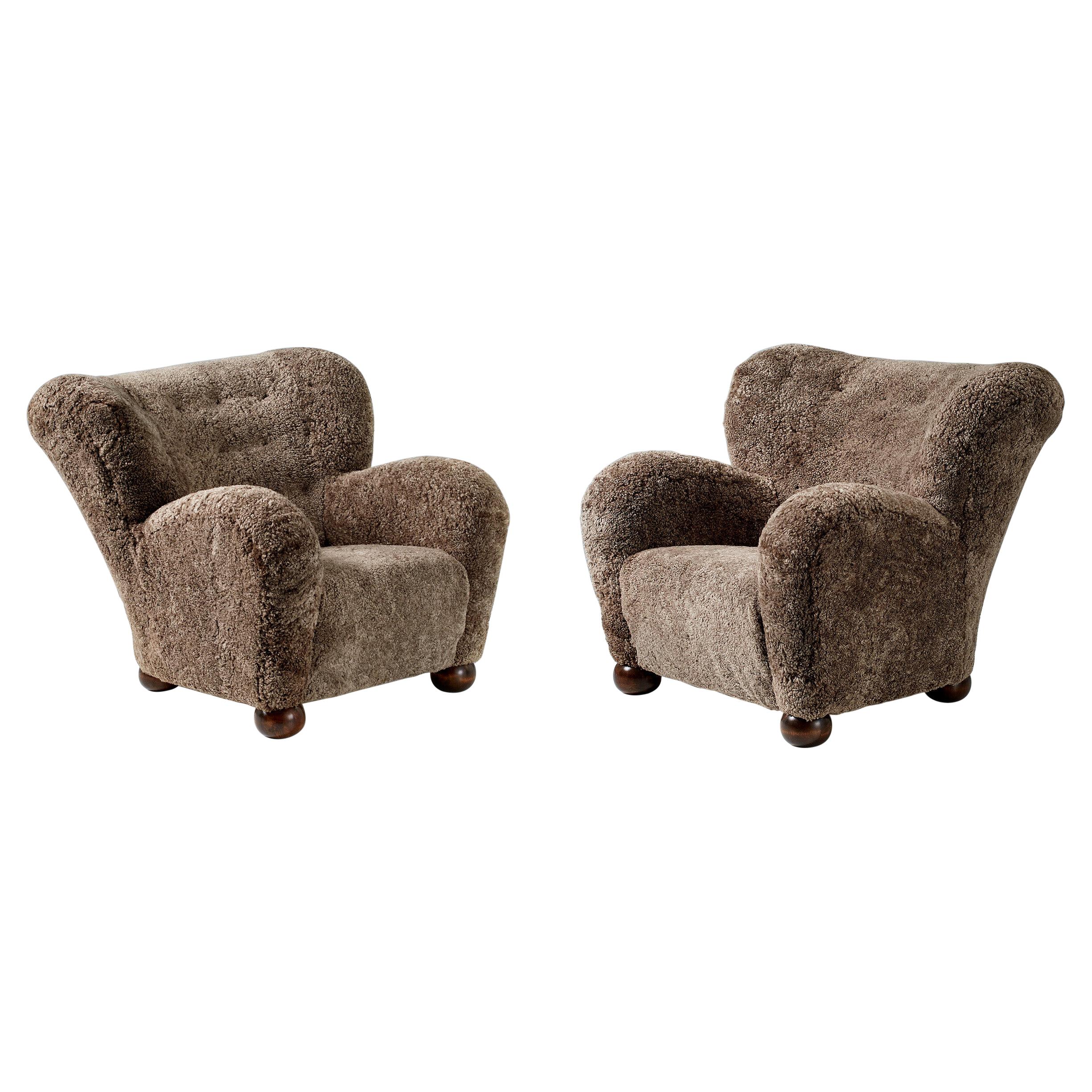 Pair of Marta Blomstedt 1930s Sheepskin Wing Chairs for the Hotel Aulanko