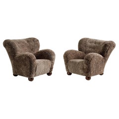 Pair of Marta Blomstedt 1930s Sheepskin Wing Chairs for the Hotel Aulanko