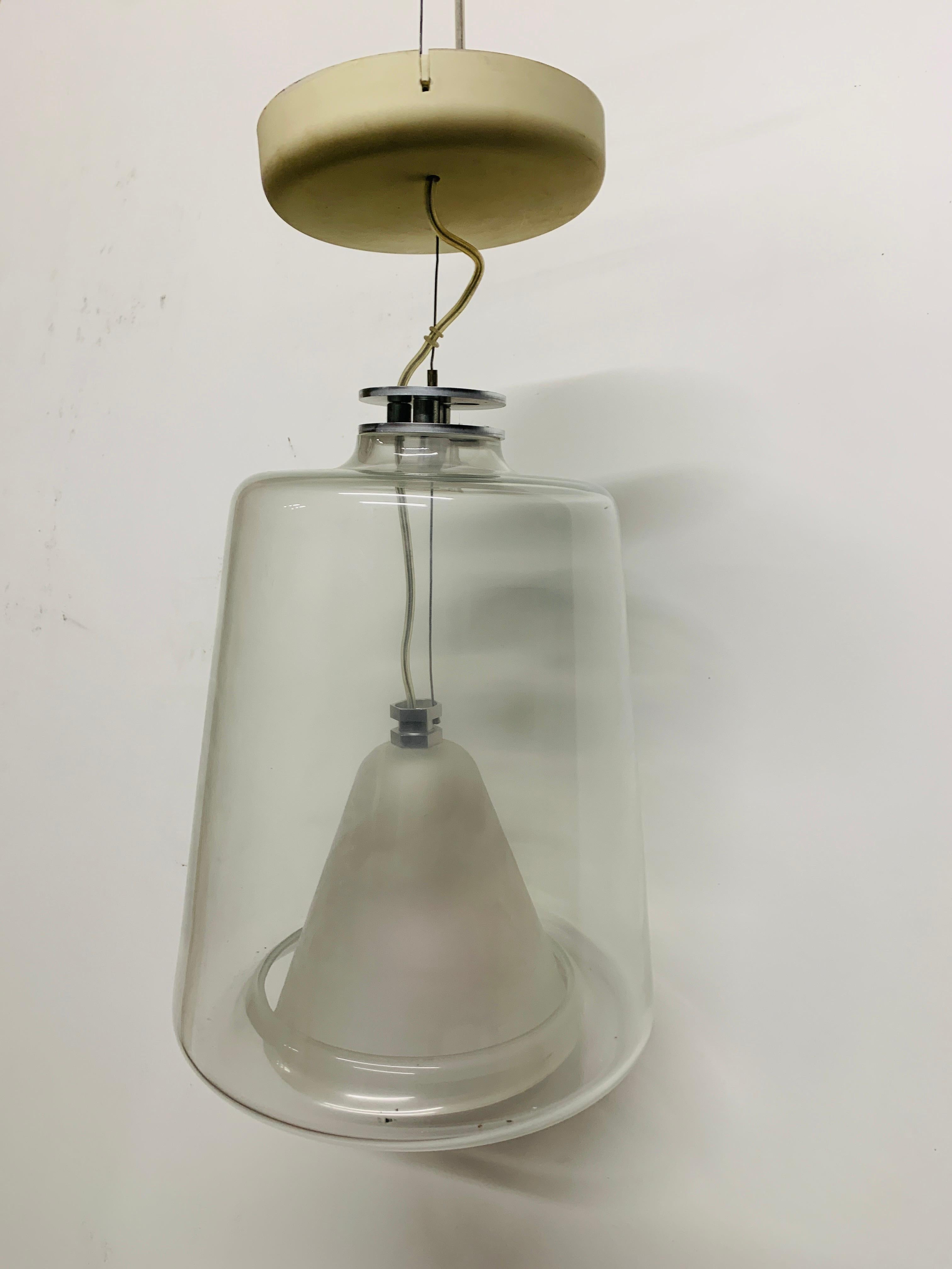 Sandblasted Pair of Marta Laudani & Marco Romanelli, Oluce, Hanging Lamps For Sale