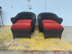 Pair of Martha Stewart Wicker Lounge Chairs and Ottomans