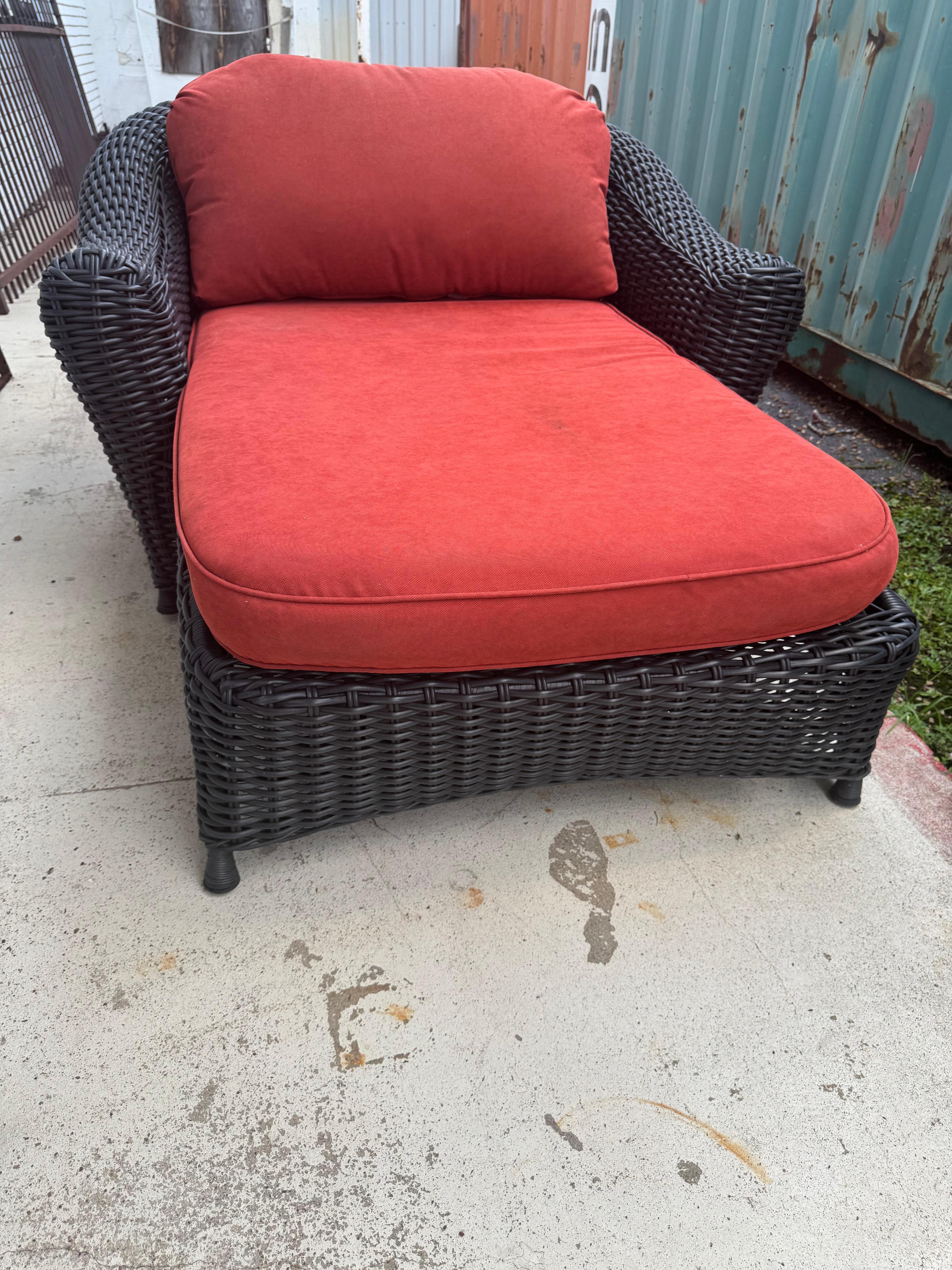 Pair of Martha Stewart Wicker Lounge Chairs and Ottomans For Sale 1