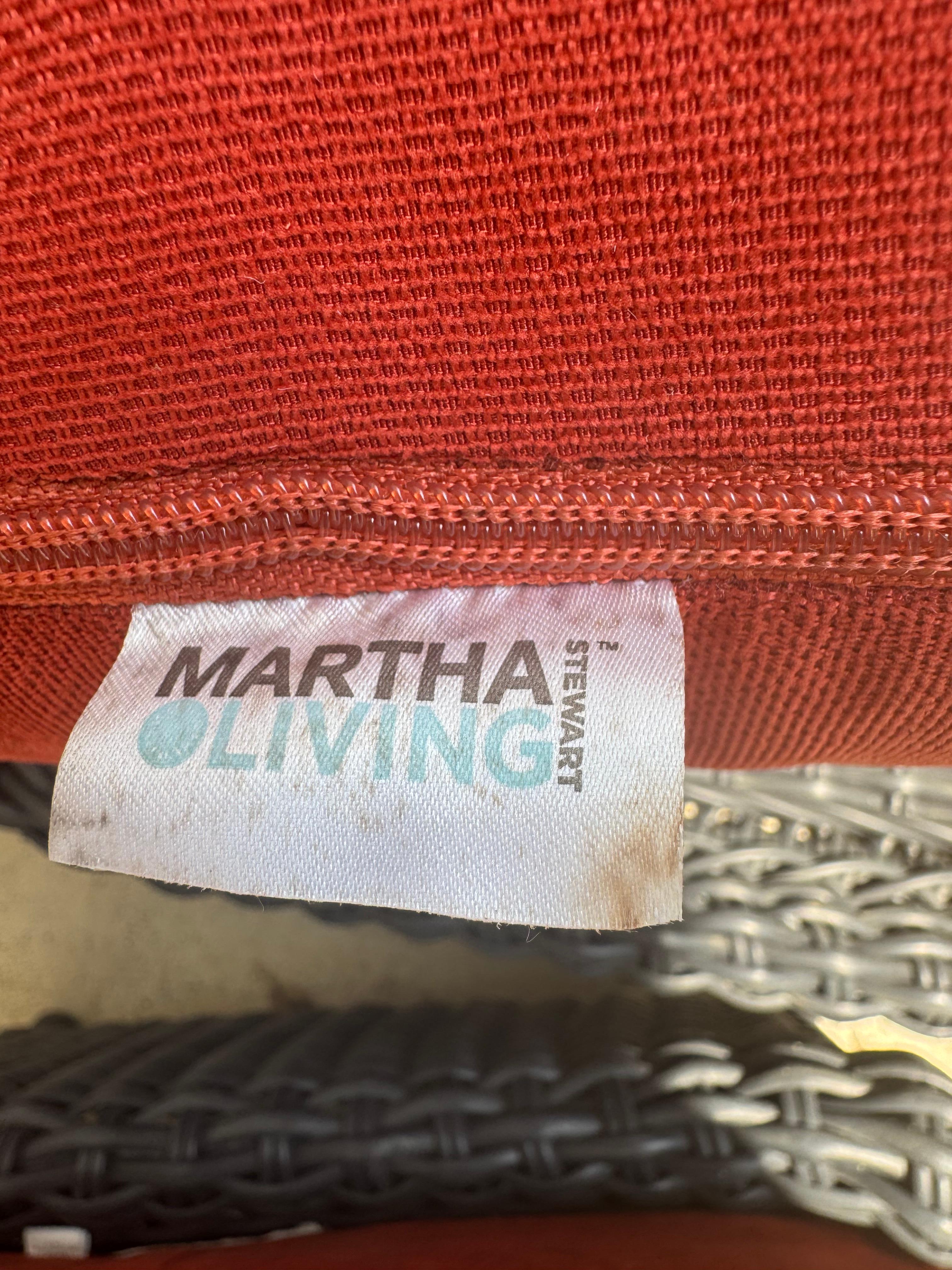 Pair of Martha Stewart Wicker Lounge Chairs and Ottomans For Sale 2