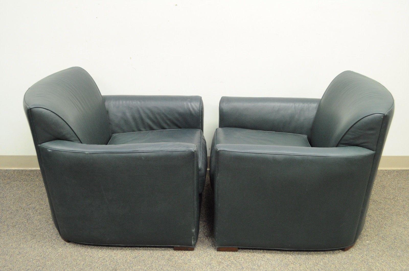 Pair of Martin Brattrud Augusta Green Leather Lounge Club Chairs Art Deco Modern 6
