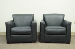 Pair of Martin Brattrud Augusta Green Leather Lounge Club Chairs Art Deco Modern