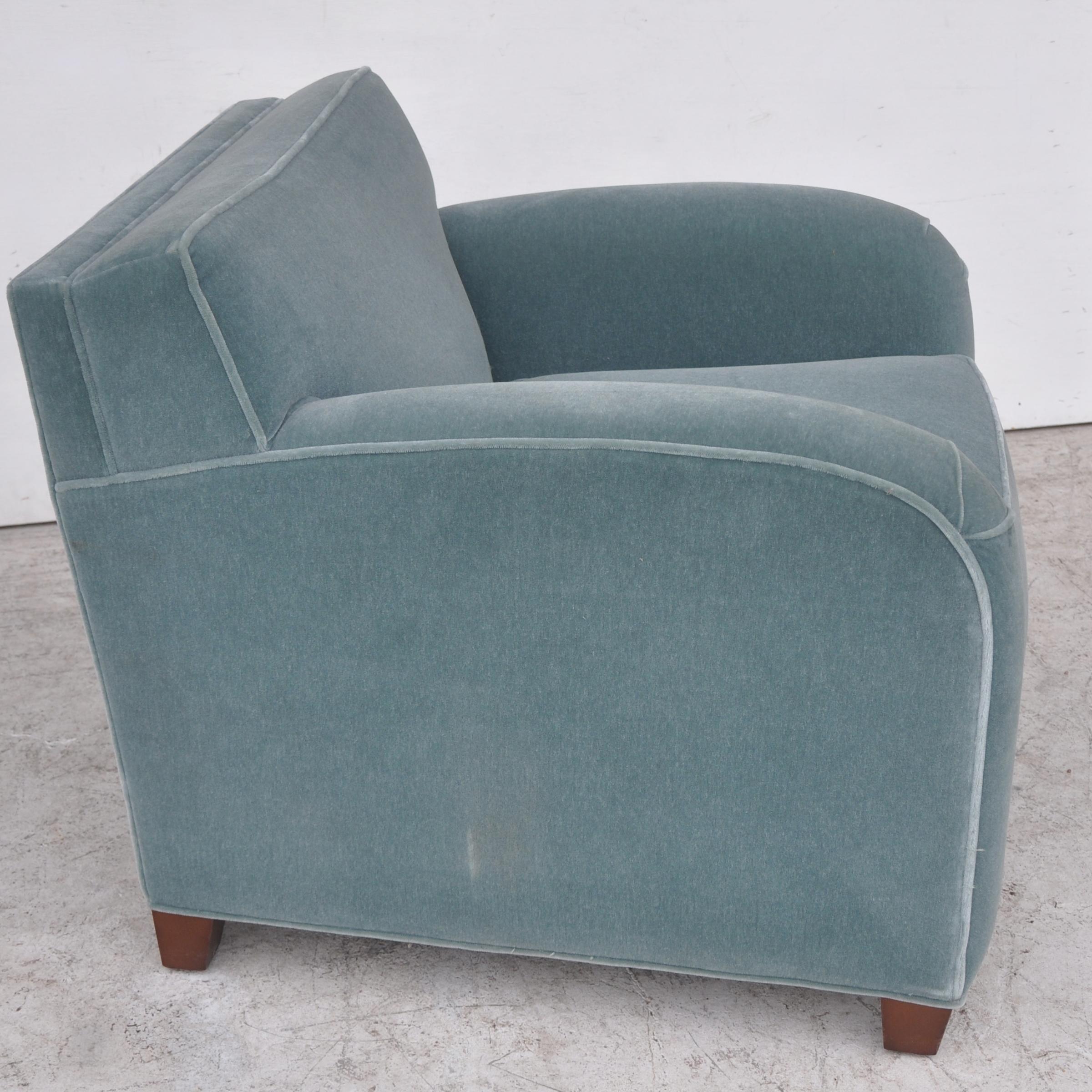 Pair of Martin Brattrud blue mohair lounge chairs
2011

Art Deco style club chairs in momentum Imperial blue mohair. Solid construction and very comfortable. Original label.

2 pairs available




Measurements: 28.5
