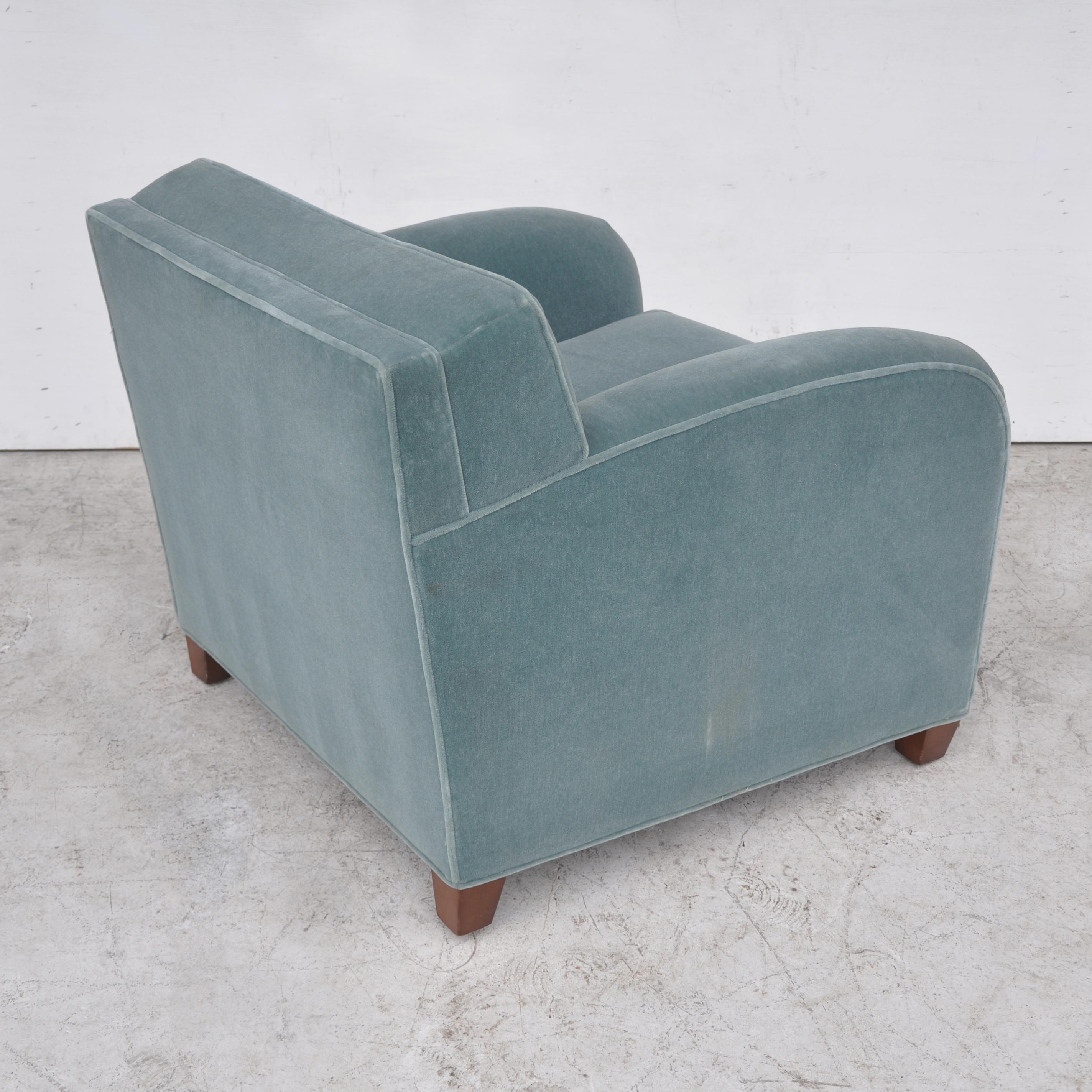 Art Deco Pair of Martin Brattrud Blue Imperial Mohair Lounge Chairs