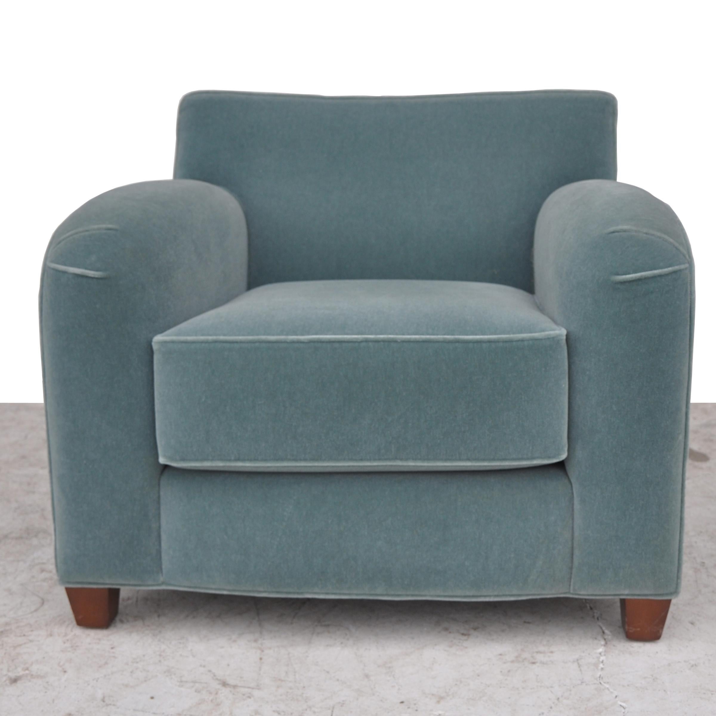 American Pair of Martin Brattrud Blue Imperial Mohair Lounge Chairs