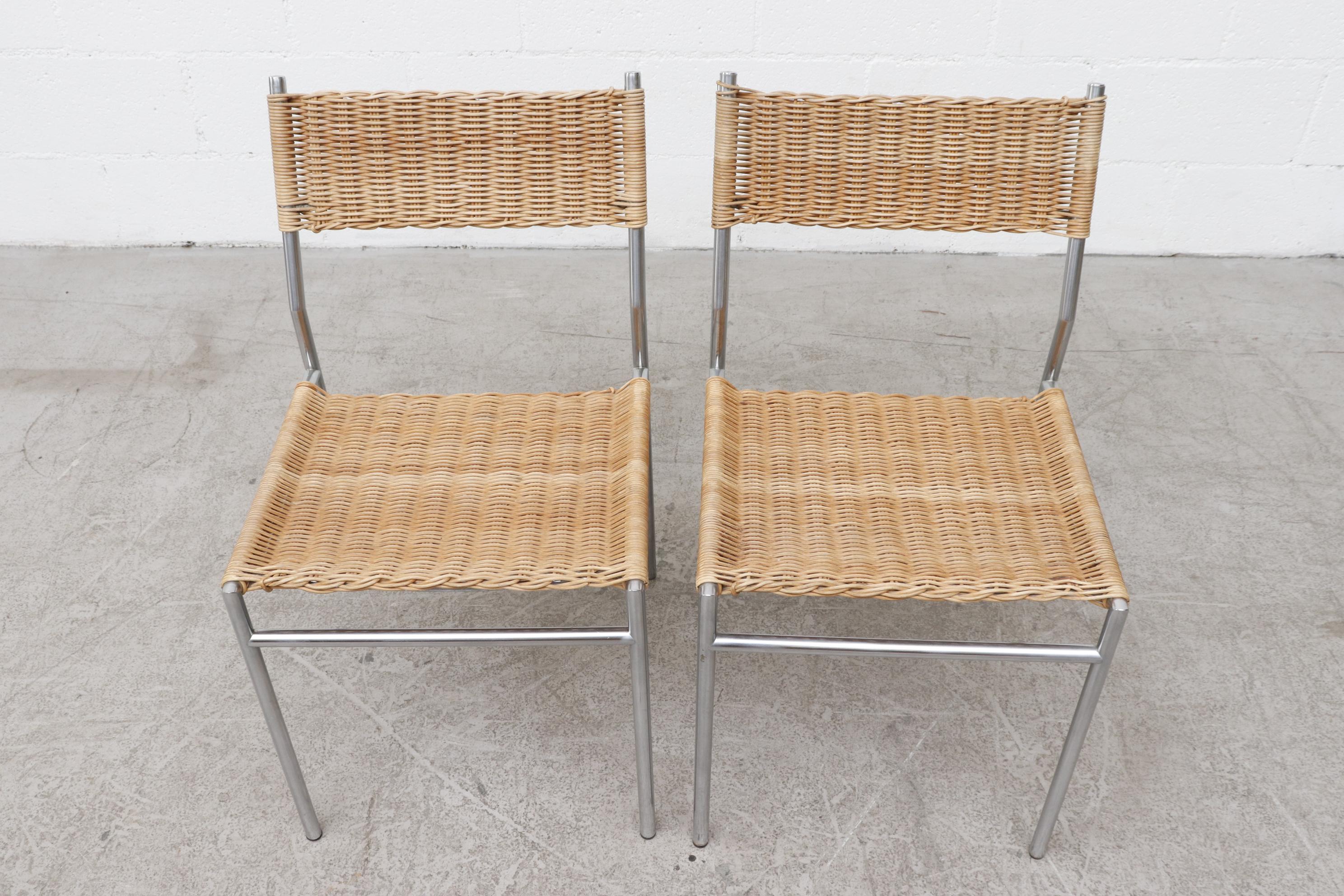 Late 20th Century Pair of Martin Visser Chrome and Wicker Side Chairs for t'Spectrum