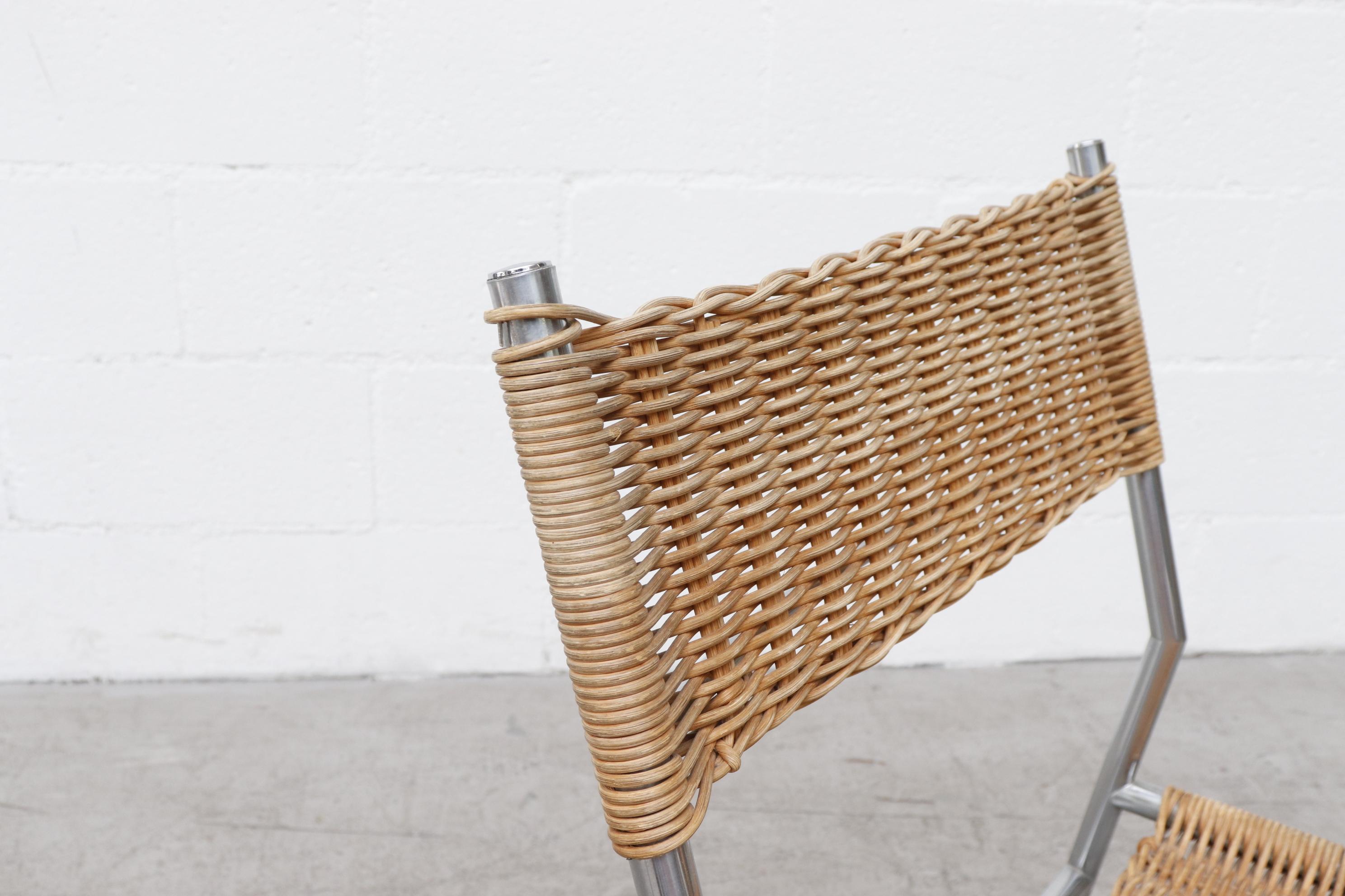 Pair of Martin Visser Chrome and Wicker Side Chairs for t'Spectrum 1