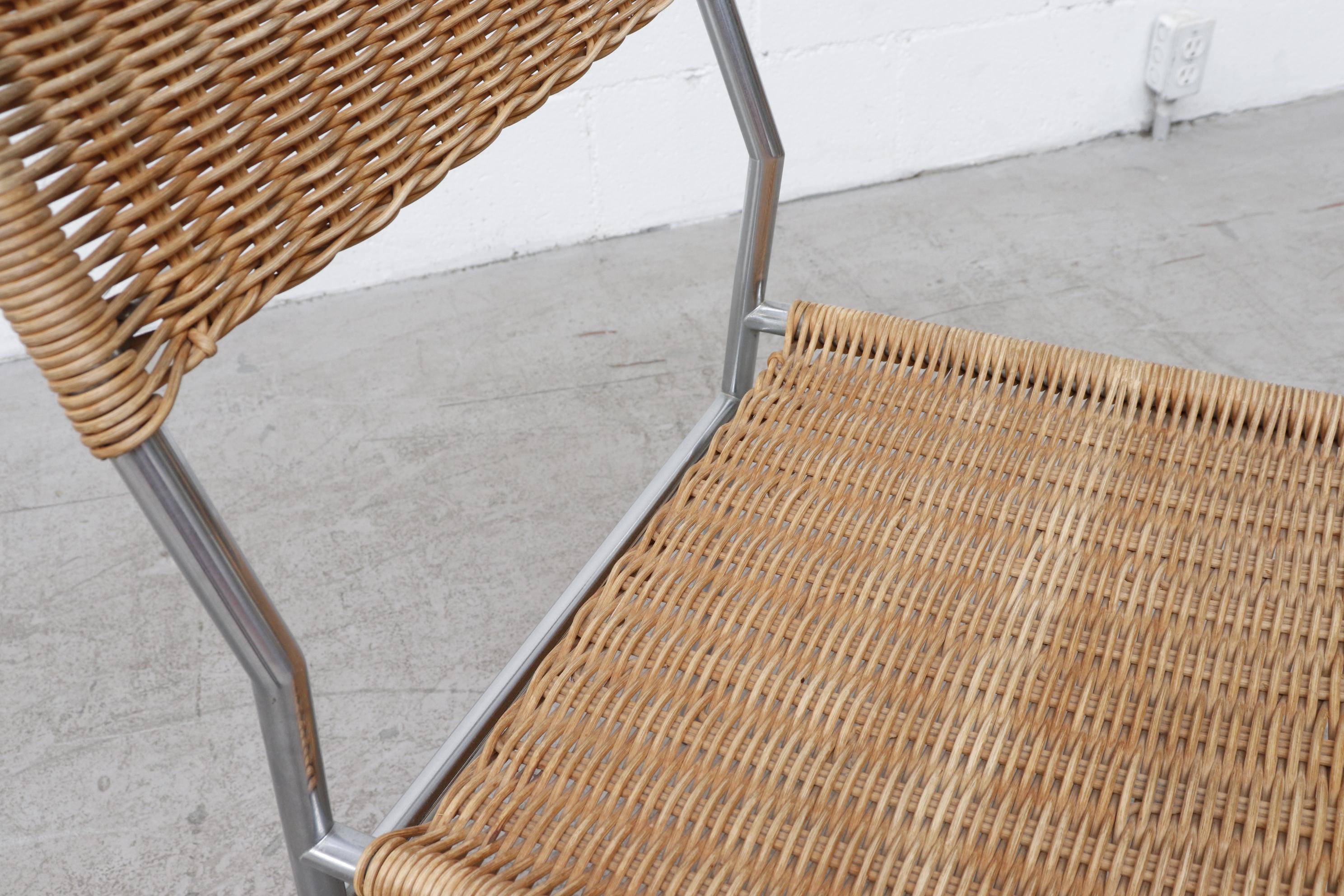 Pair of Martin Visser Chrome and Wicker Side Chairs for t'Spectrum 2
