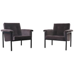 Pair of Martin Visser Club Lounge Chairs in New Grey Velvet