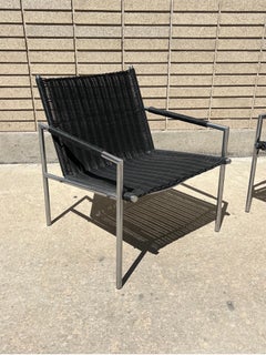 Pair of Martin Visser Danish SZ01 Lounge Chairs Cane and Steel Mid Century