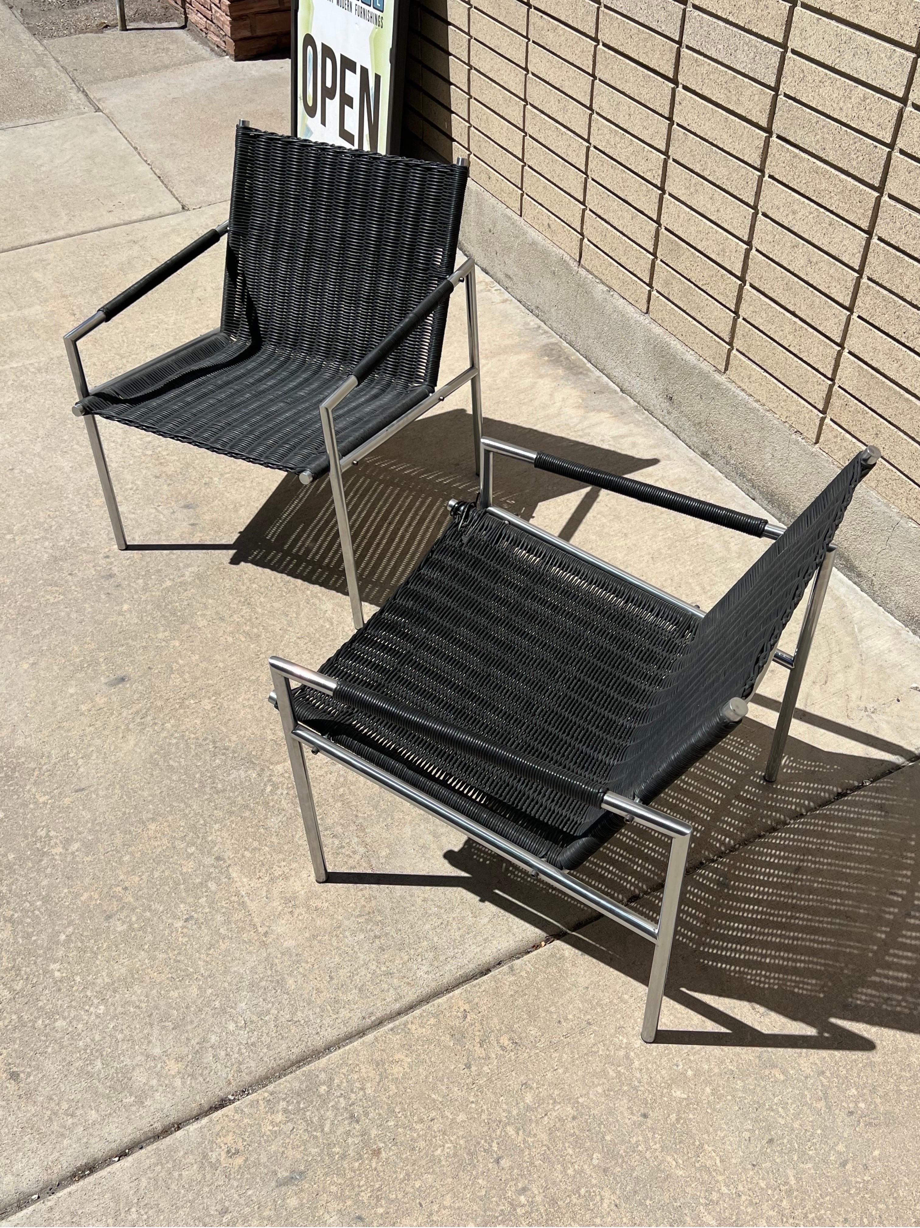Mid-20th Century Pair of Martin Visser Danish SZ01 Lounge Chairs Cane and Steel Mid Century For Sale
