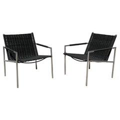 Retro Pair of Martin Visser Danish SZ01 Lounge Chairs Cane and Steel Mid Century