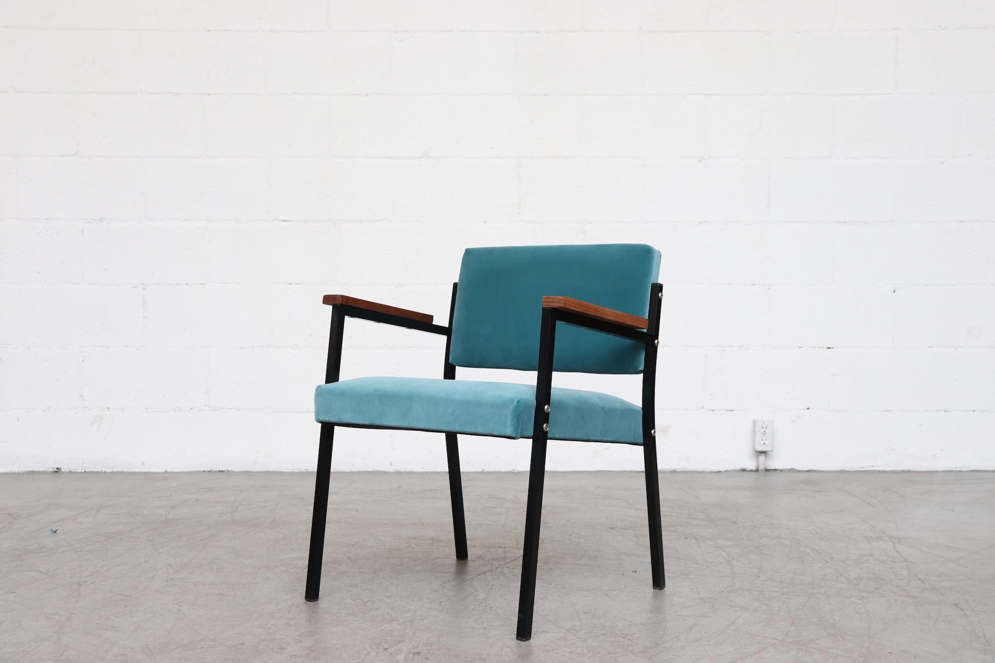 Mid-Century Modern Pair of Martin Visser Style Aqua Velvet Lounge Chairs