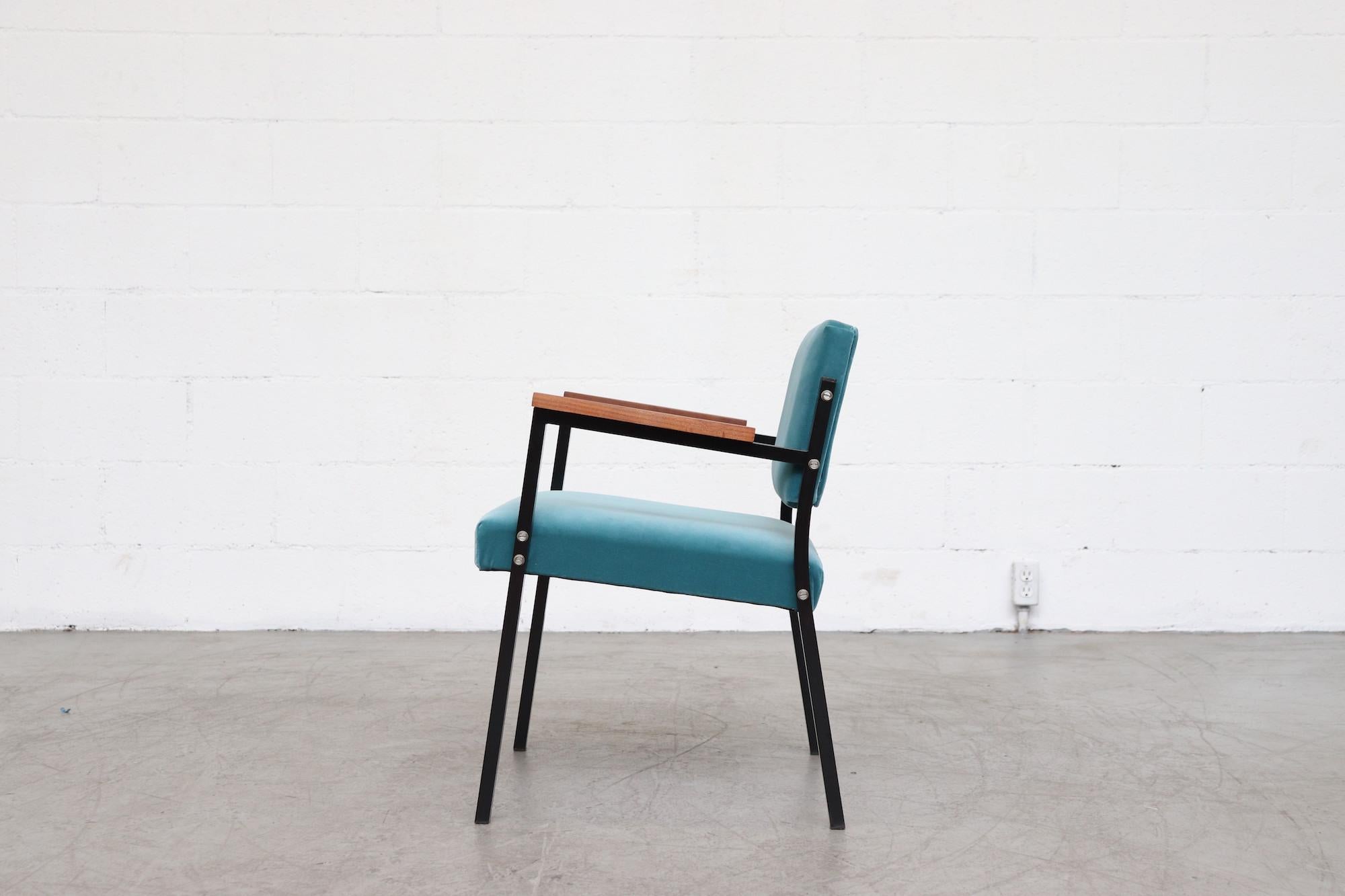 Dutch Pair of Martin Visser Style Aqua Velvet Lounge Chairs