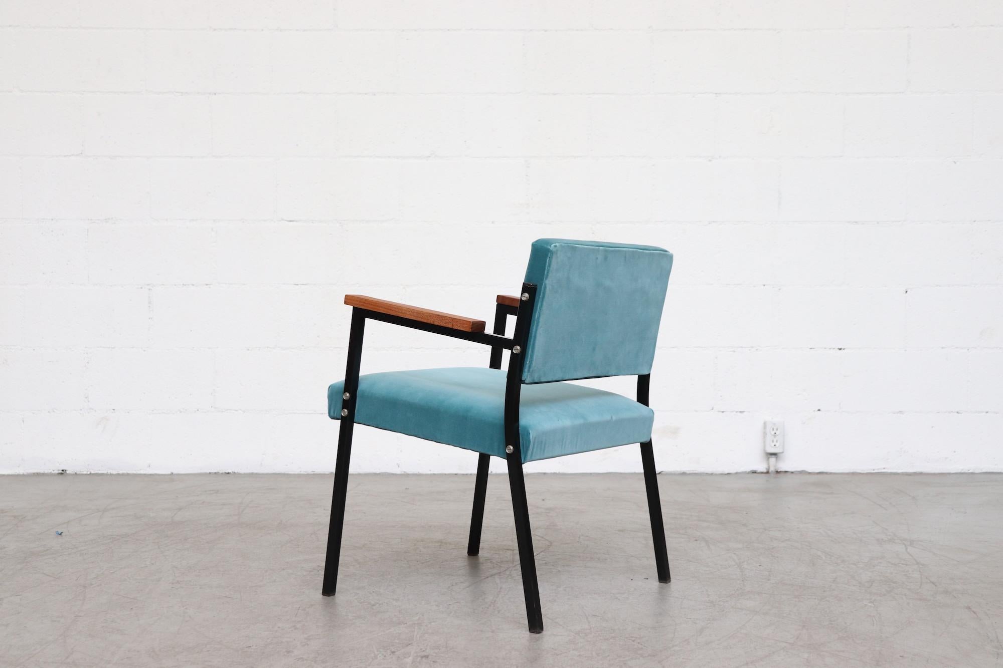 Enameled Pair of Martin Visser Style Aqua Velvet Lounge Chairs
