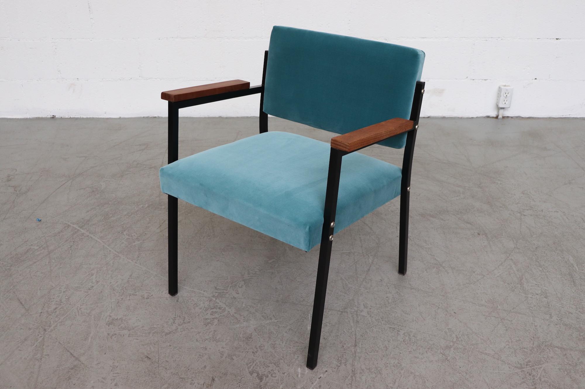 Mid-20th Century Pair of Martin Visser Style Aqua Velvet Lounge Chairs
