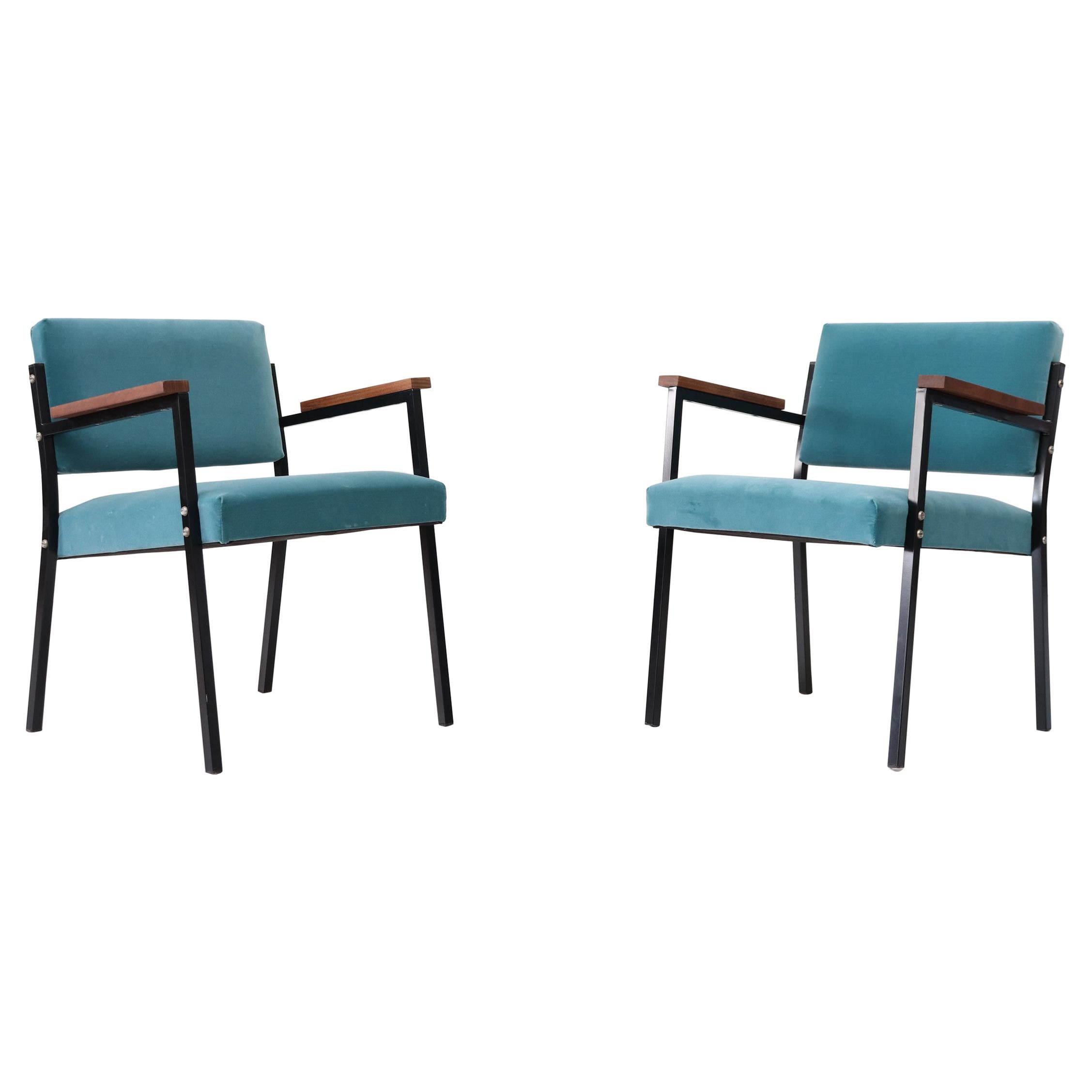 Pair of Martin Visser Style Aqua Velvet Lounge Chairs