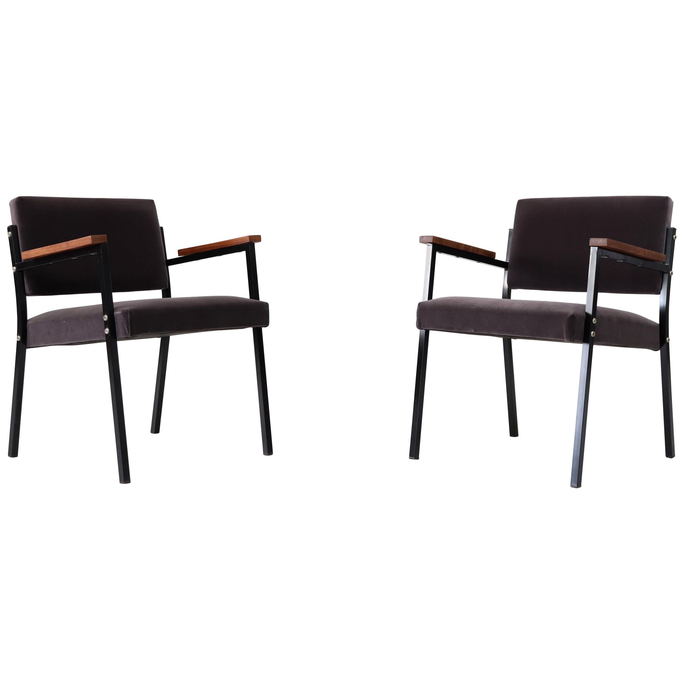 Pair of Martin Visser Style Grey Velvet Armchairs