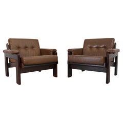 Pair of Martin Visser Wenge and Brown Leather Lounge Chairs