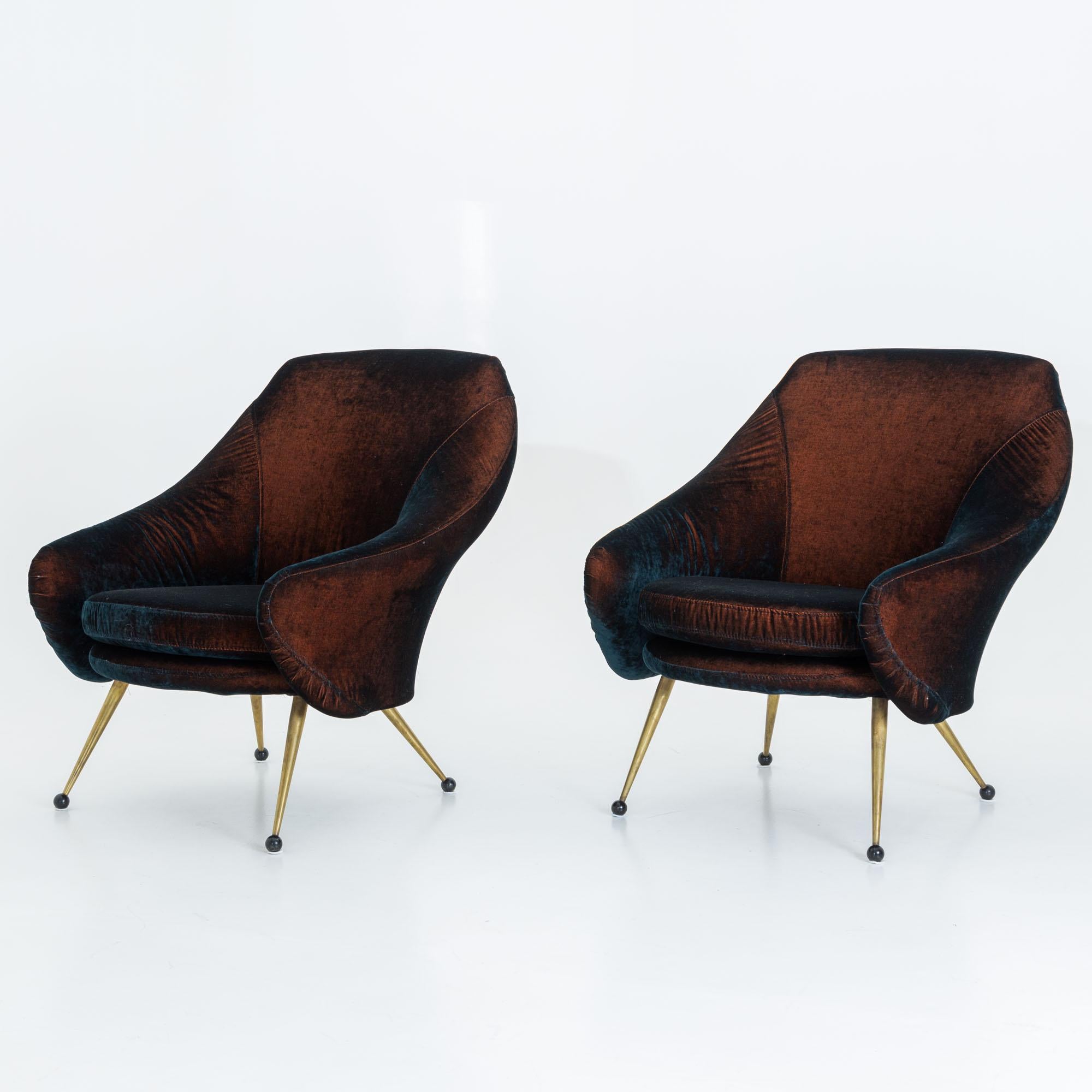 Paar Loungesessel „Martingala“ von Marco Zanuso für Arflex, Italien, um 1954 (Messing) im Angebot