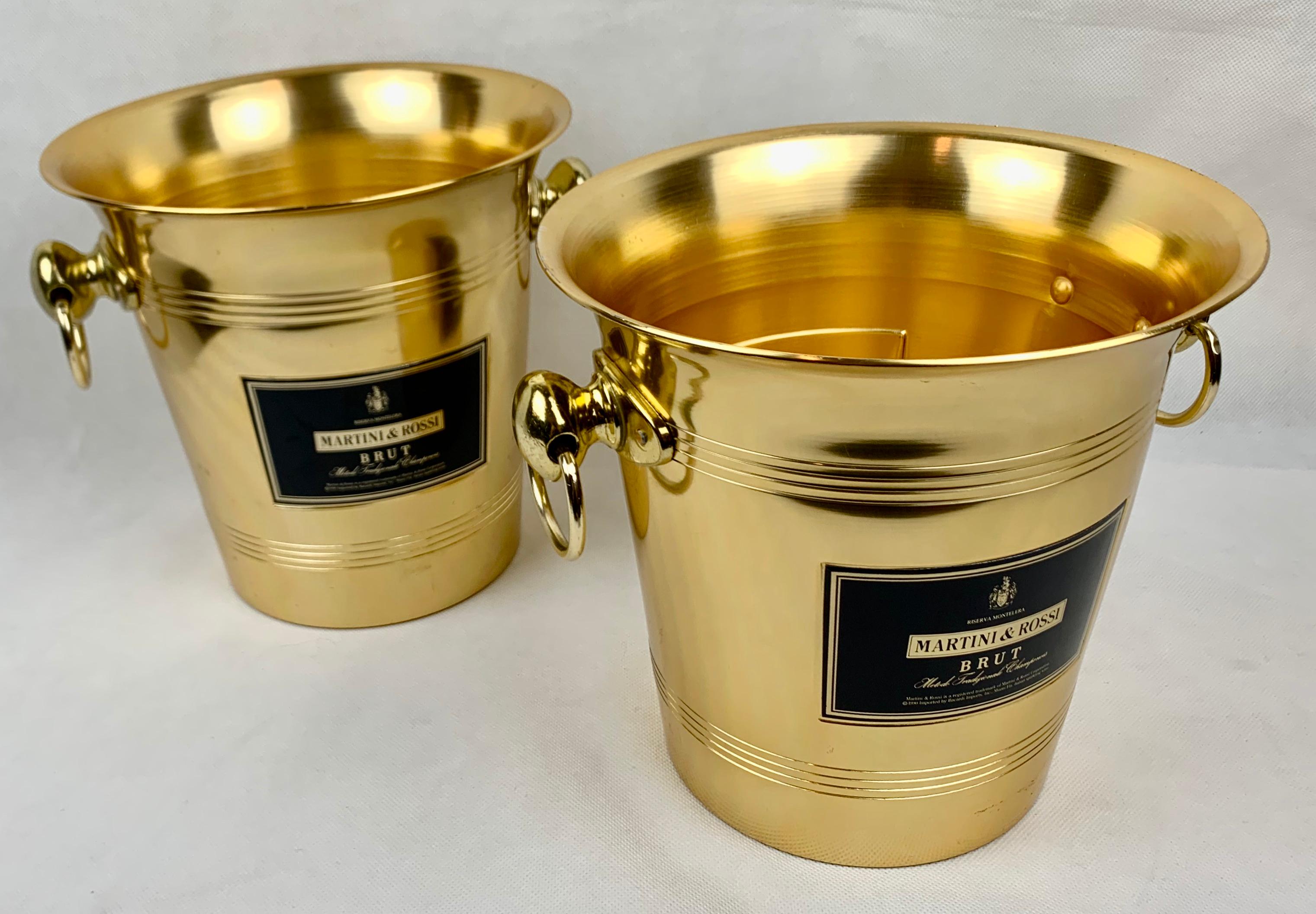 A Pair of Martini & Rossi Golden Champagne Coolers by Vogalu, France, c, 1990 In Good Condition In West Palm Beach, FL