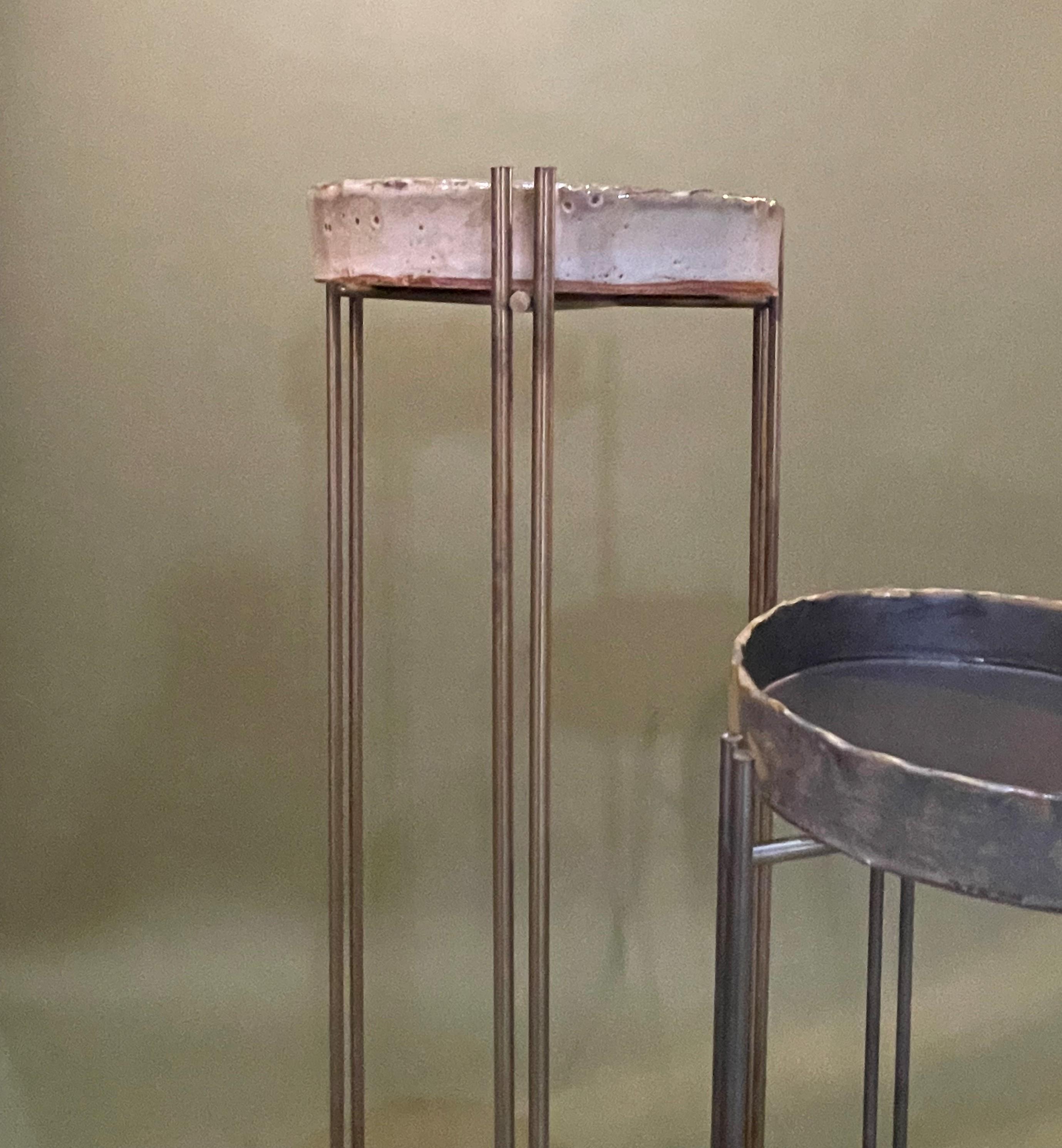 Pair of Martini Tables Ceramic Top & S Steel by Hannelore Freer and Filipe Ramos 3