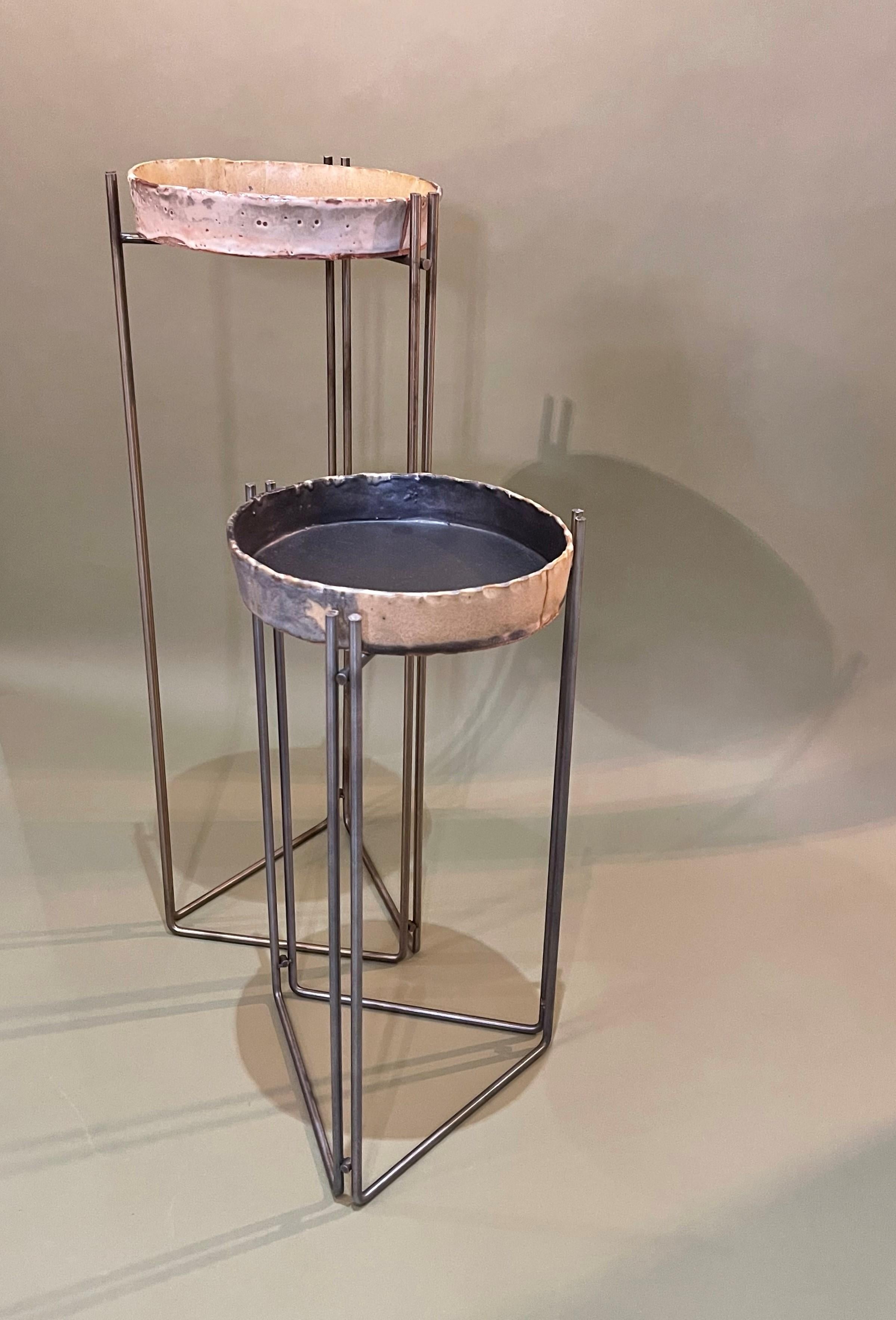 Pair of Martini Tables Ceramic Top & S Steel by Hannelore Freer and Filipe Ramos 4