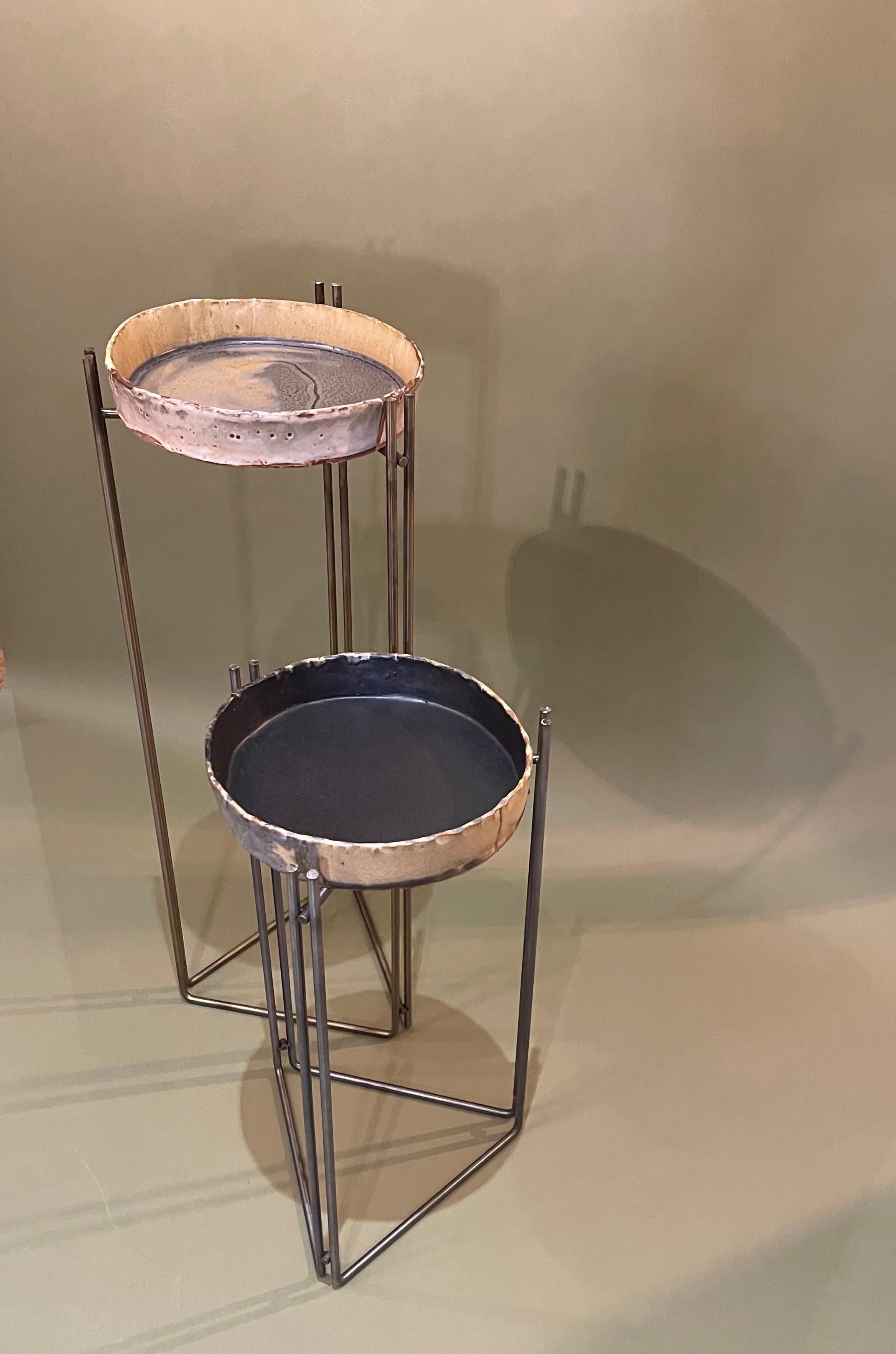Pair of Martini Tables Ceramic Top & S Steel by Hannelore Freer and Filipe Ramos 5