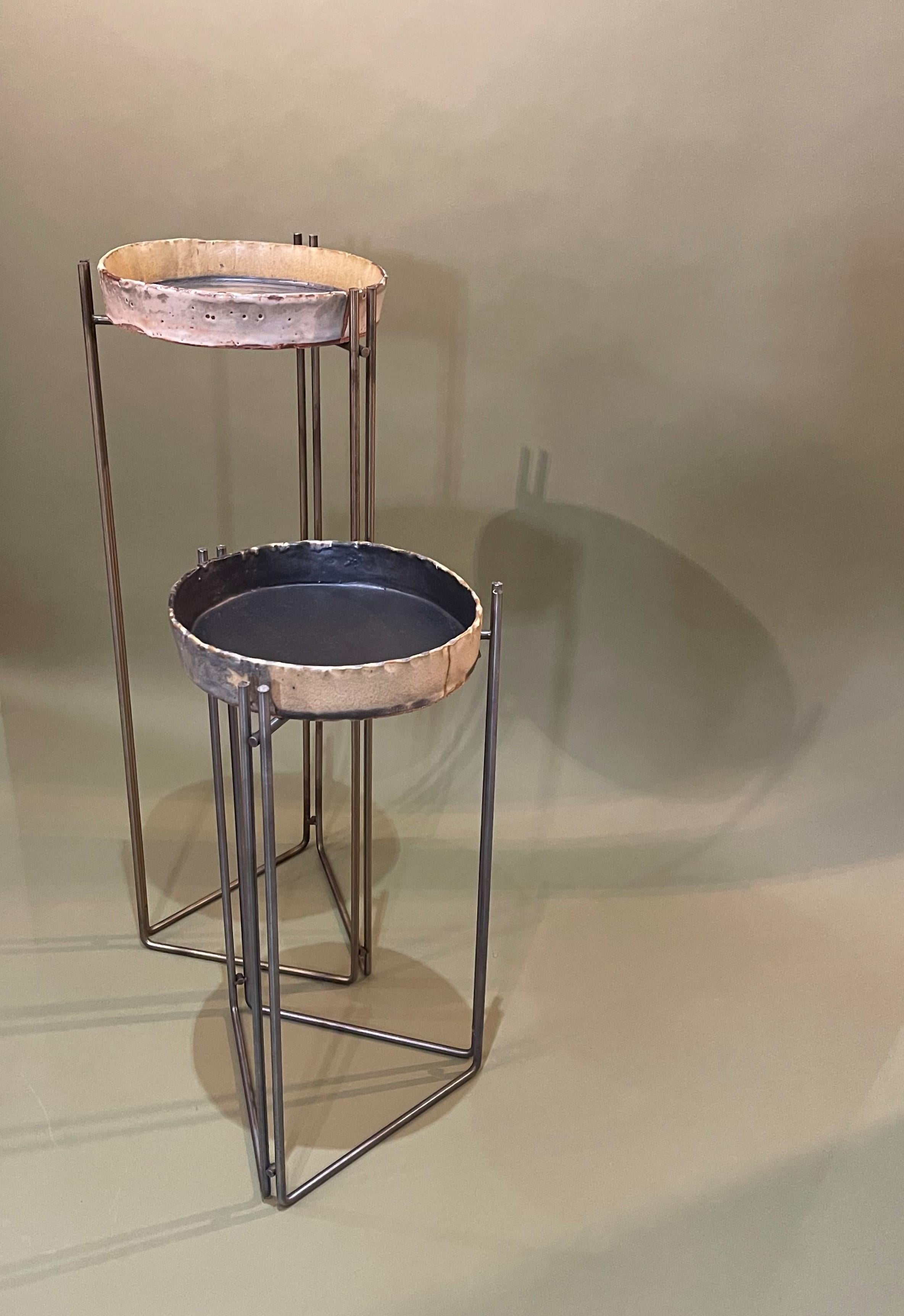 Pair of Martini Tables Ceramic Top & S Steel by Hannelore Freer and Filipe Ramos 6