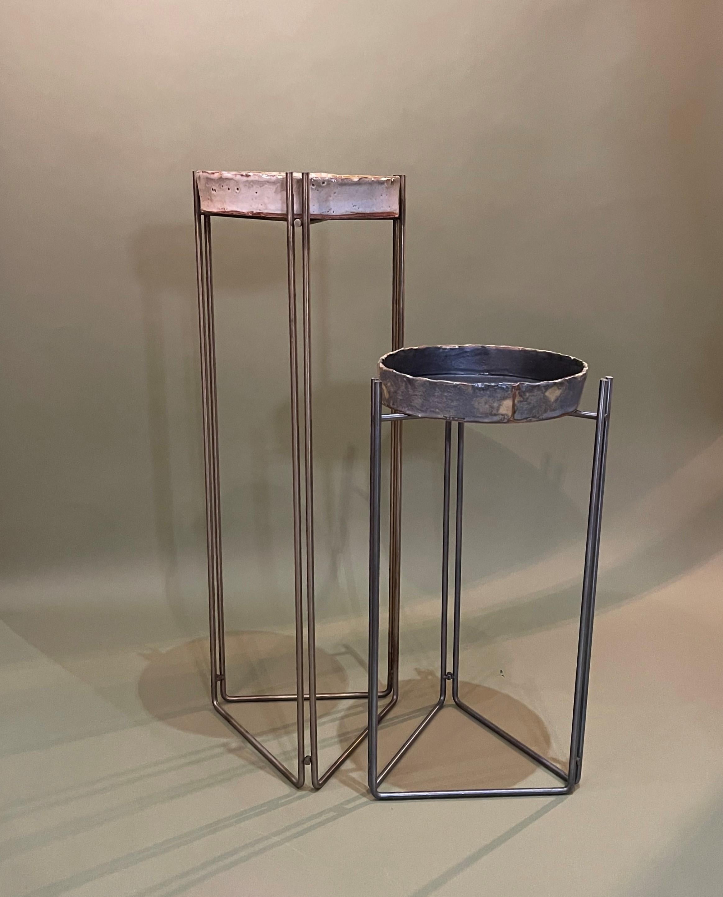 Pair of Martini Tables Ceramic Top & S Steel by Hannelore Freer and Filipe Ramos 7