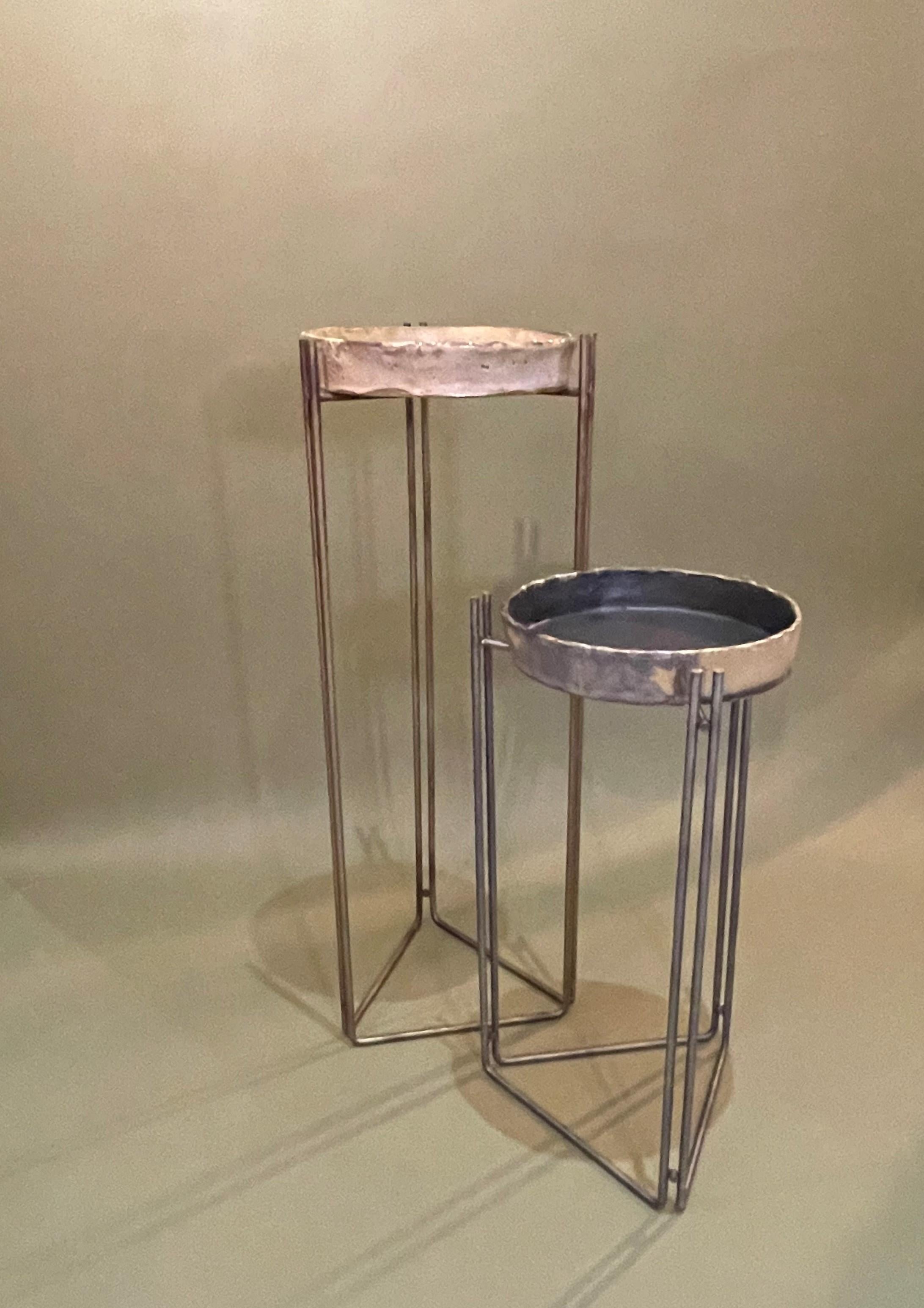 Pair of Martini Tables Ceramic Top & S Steel by Hannelore Freer and Filipe Ramos 8