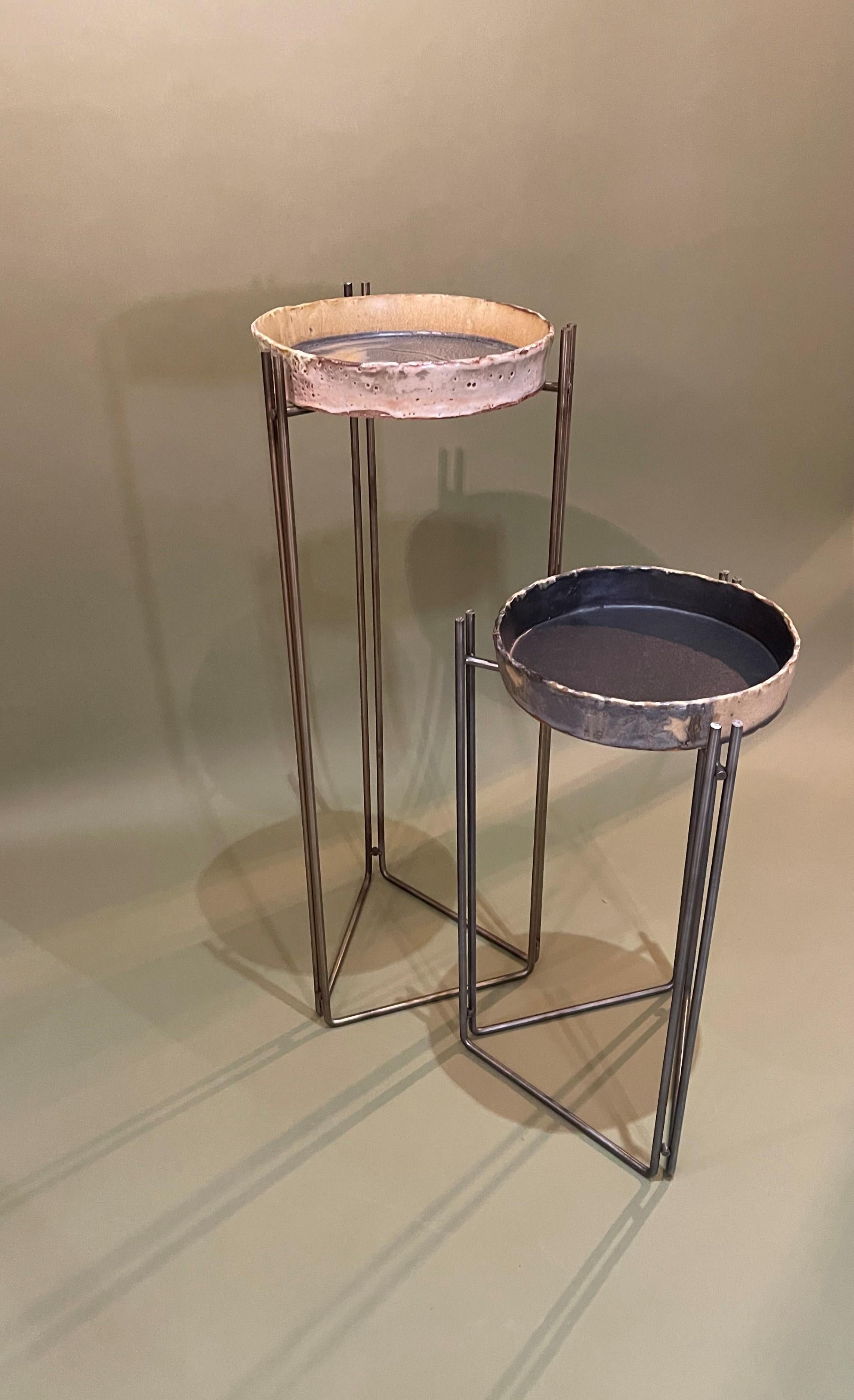 Pair of Martini Tables Ceramic Top & S Steel by Hannelore Freer and Filipe Ramos 9