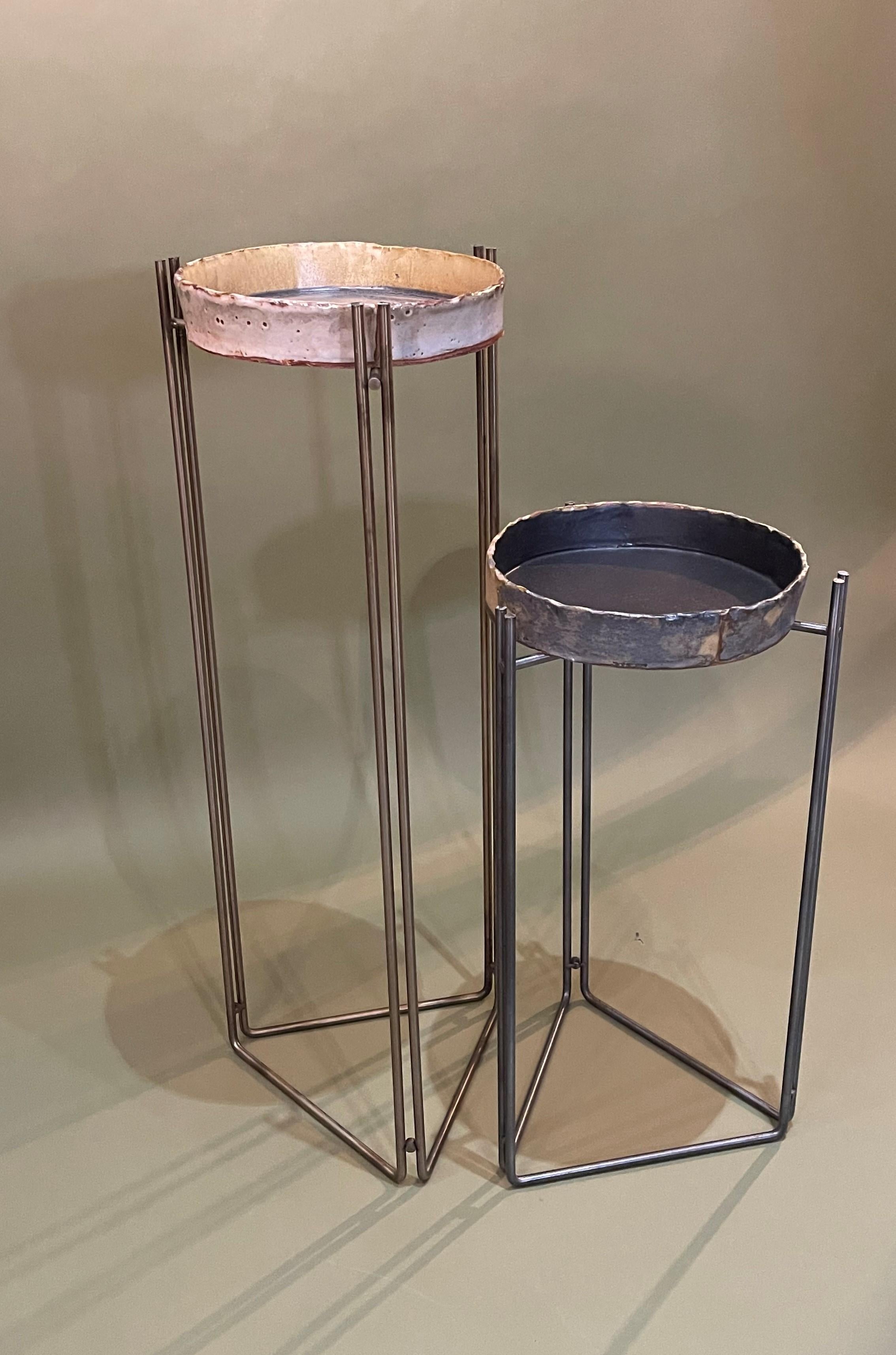 Pair of Martini Tables Ceramic Top & S Steel by Hannelore Freer and Filipe Ramos 10