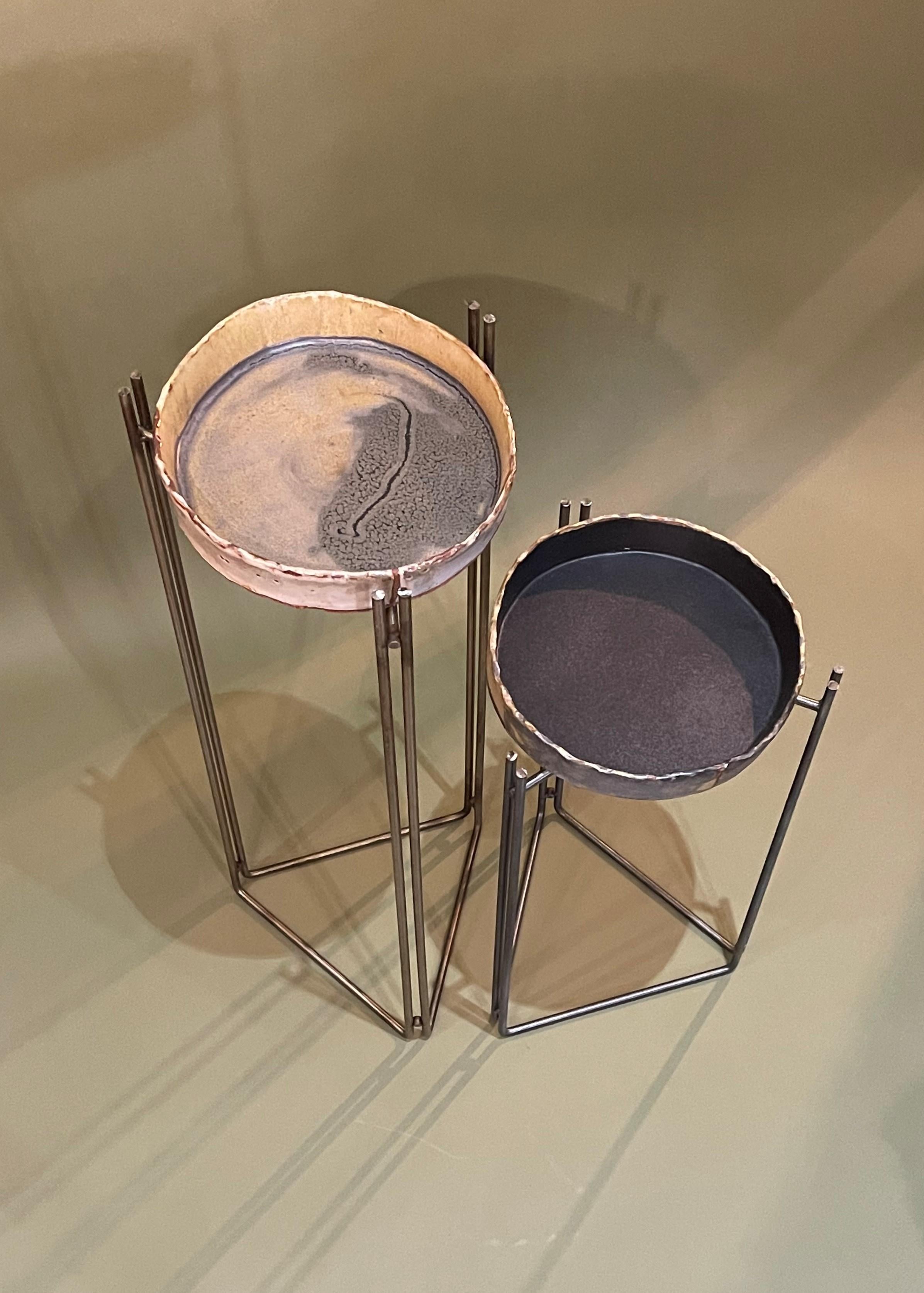 Pair of Martini Tables Ceramic Top & S Steel by Hannelore Freer and Filipe Ramos In New Condition In Sao Paulo, Sao Paulo