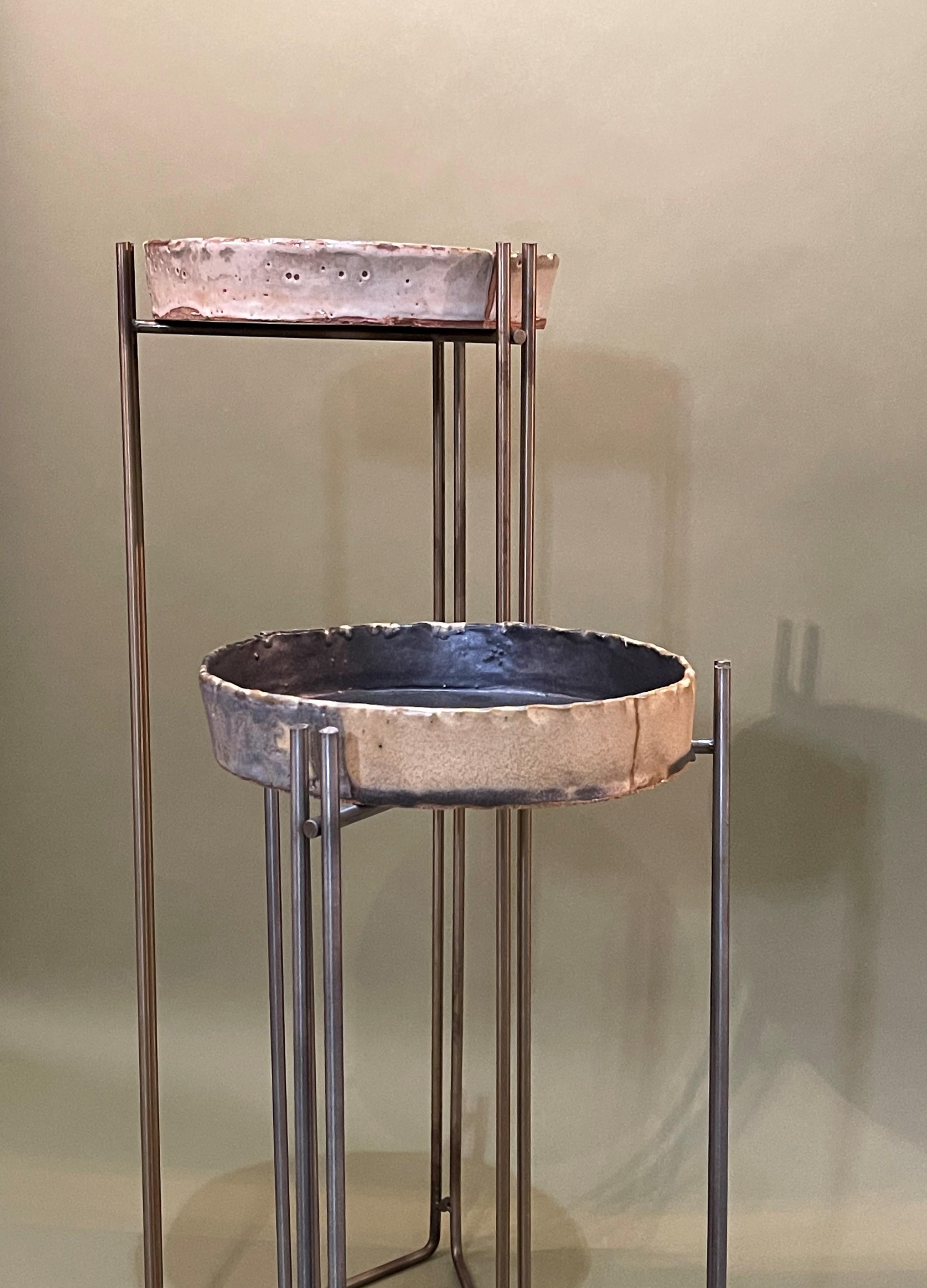 Pair of Martini Tables Ceramic Top & S Steel by Hannelore Freer and Filipe Ramos 2