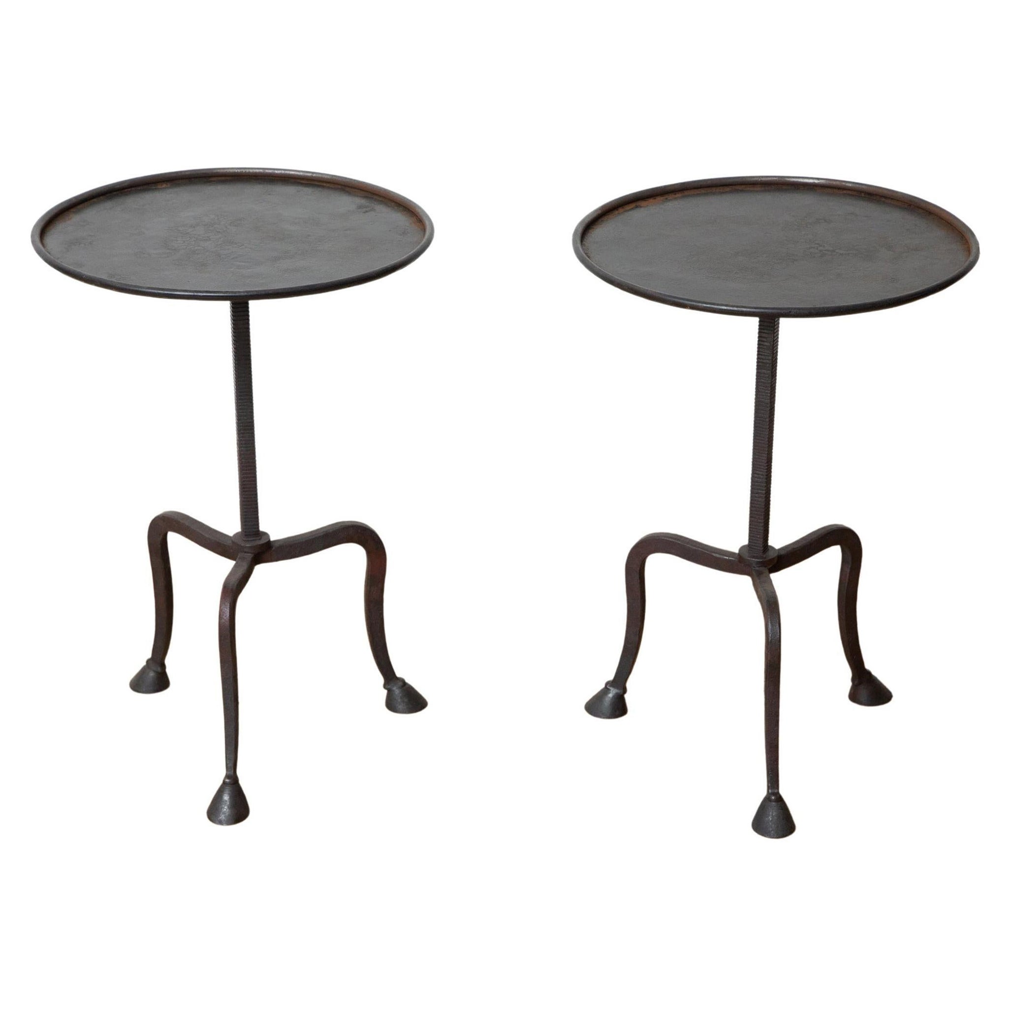 Pair of Martini Tripod Hand Forged Hoof Feet Side Table, in Stock
