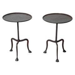 Pair of Martini Tripod Hand Forged Hoof Feet Side Table, in Stock