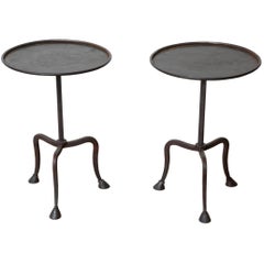 Pair of Martini Tripod Hand Forged Hoof Feet Side Table, in Stock