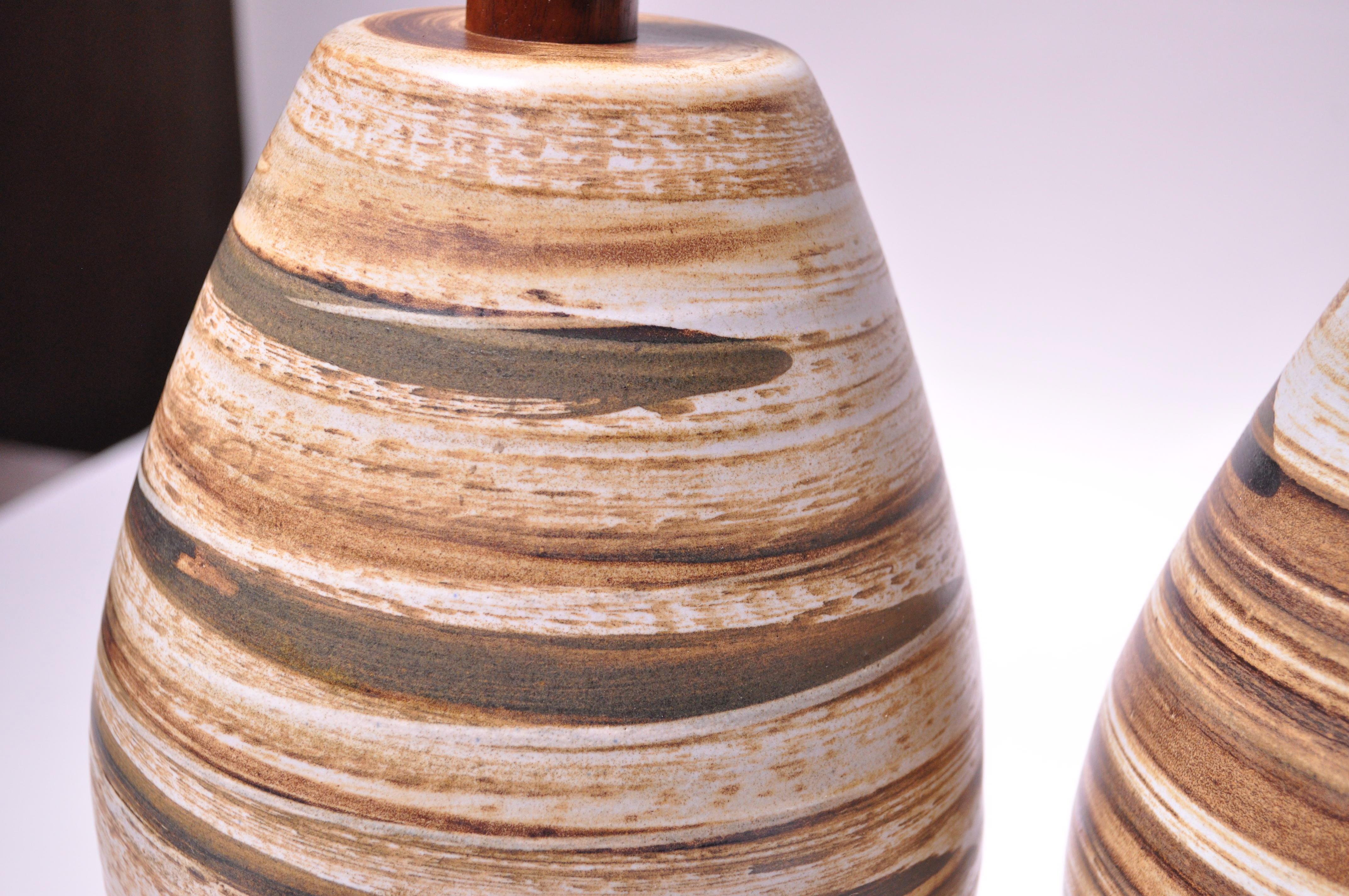 Mid-20th Century Pair of Martz for Marshall Studios Earth-Tone Swirl Ceramic Lamps For Sale