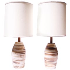 Pair of Martz for Marshall Studios Earth-Tone Swirl Ceramic Lamps