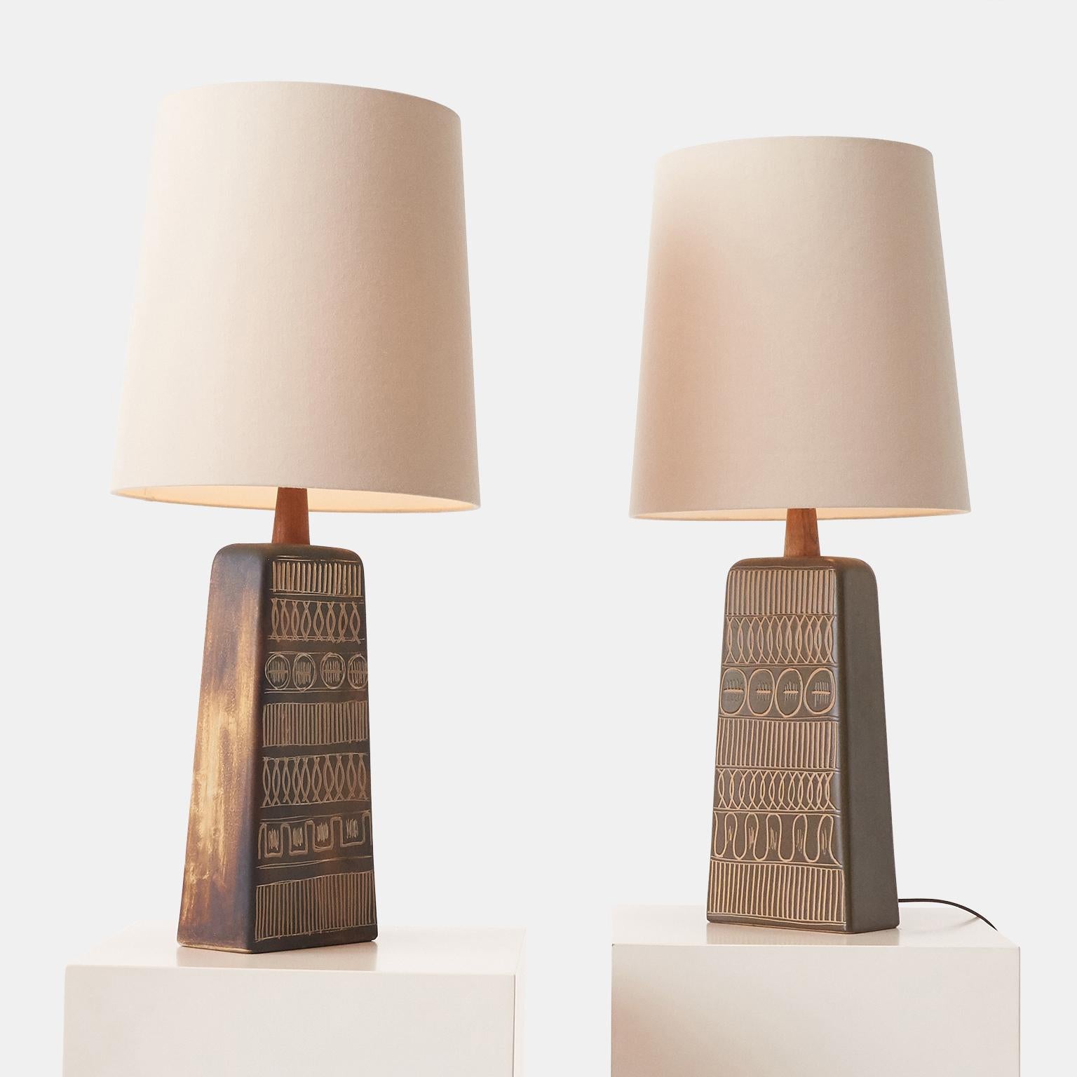 Modern Pair of Martz Table Lamps with Beautiful New Shades